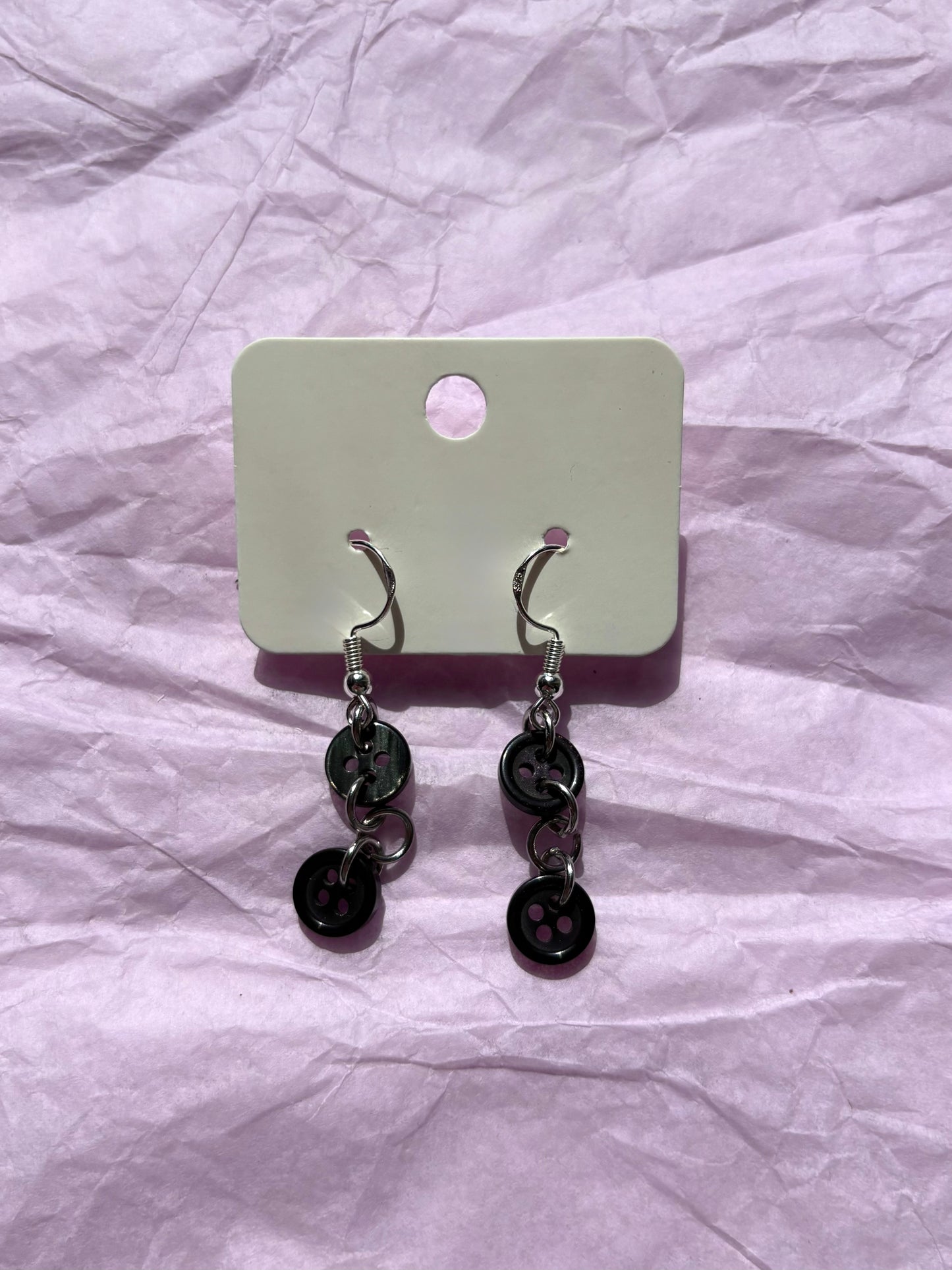 Upcycled Dangly Button Earrings | Black