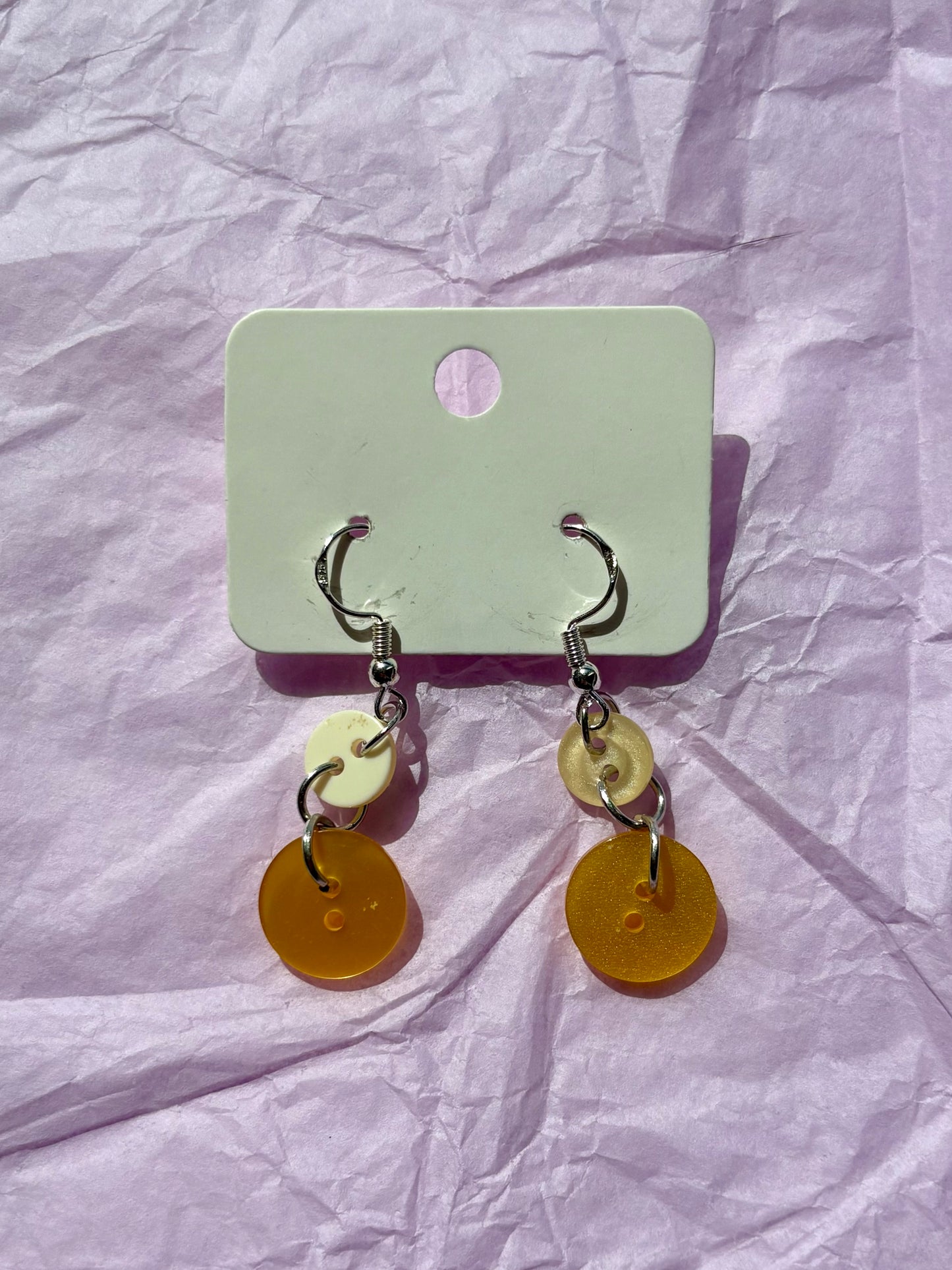 Upcycled Dangly Button Earrings | Yellow