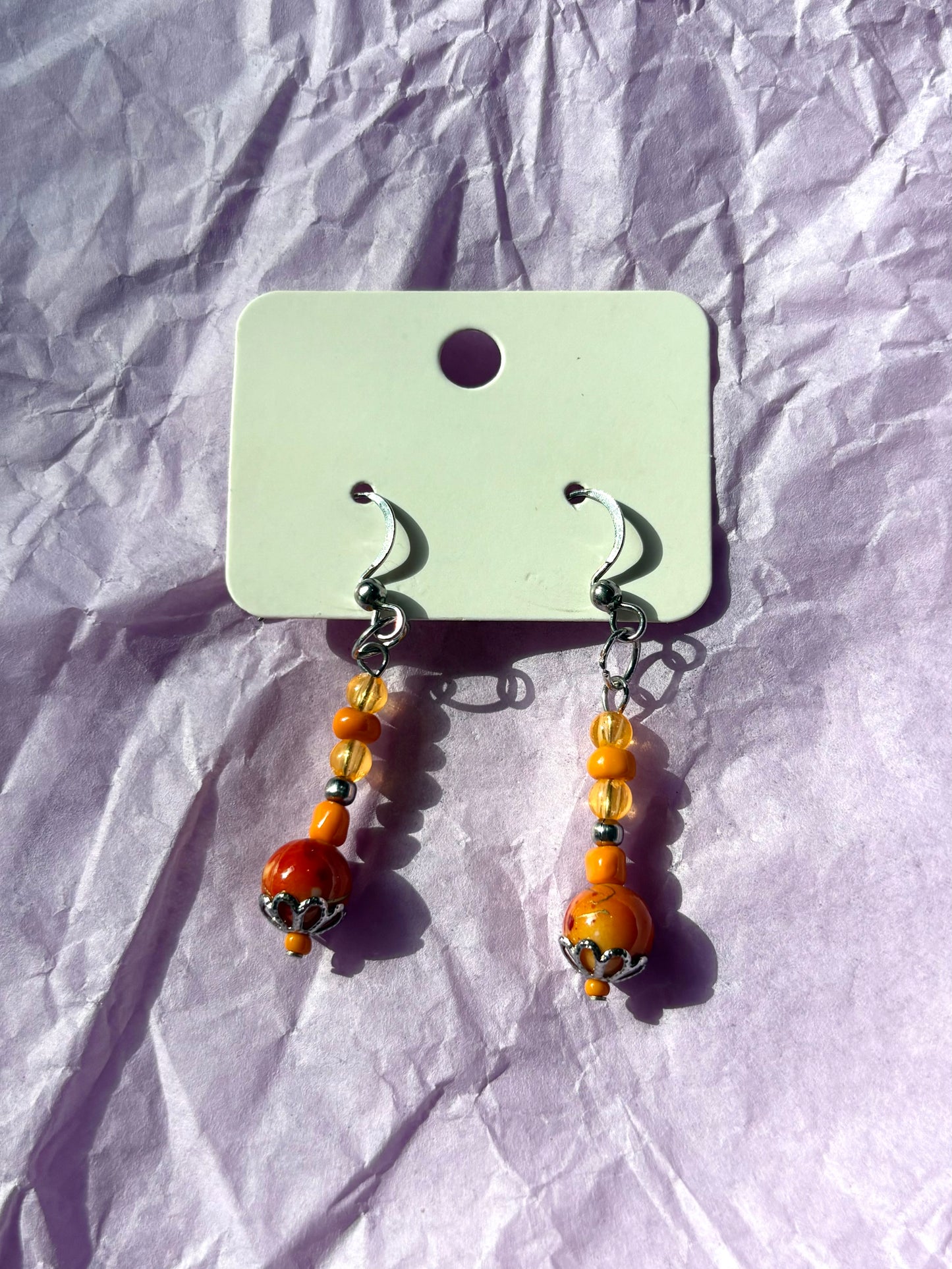 Sterling silver beaded earrings | Orange