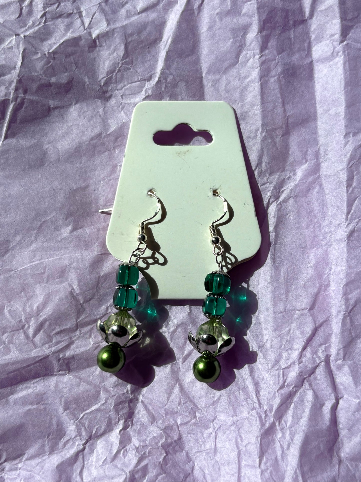 Sterling silver beaded earrings | Green