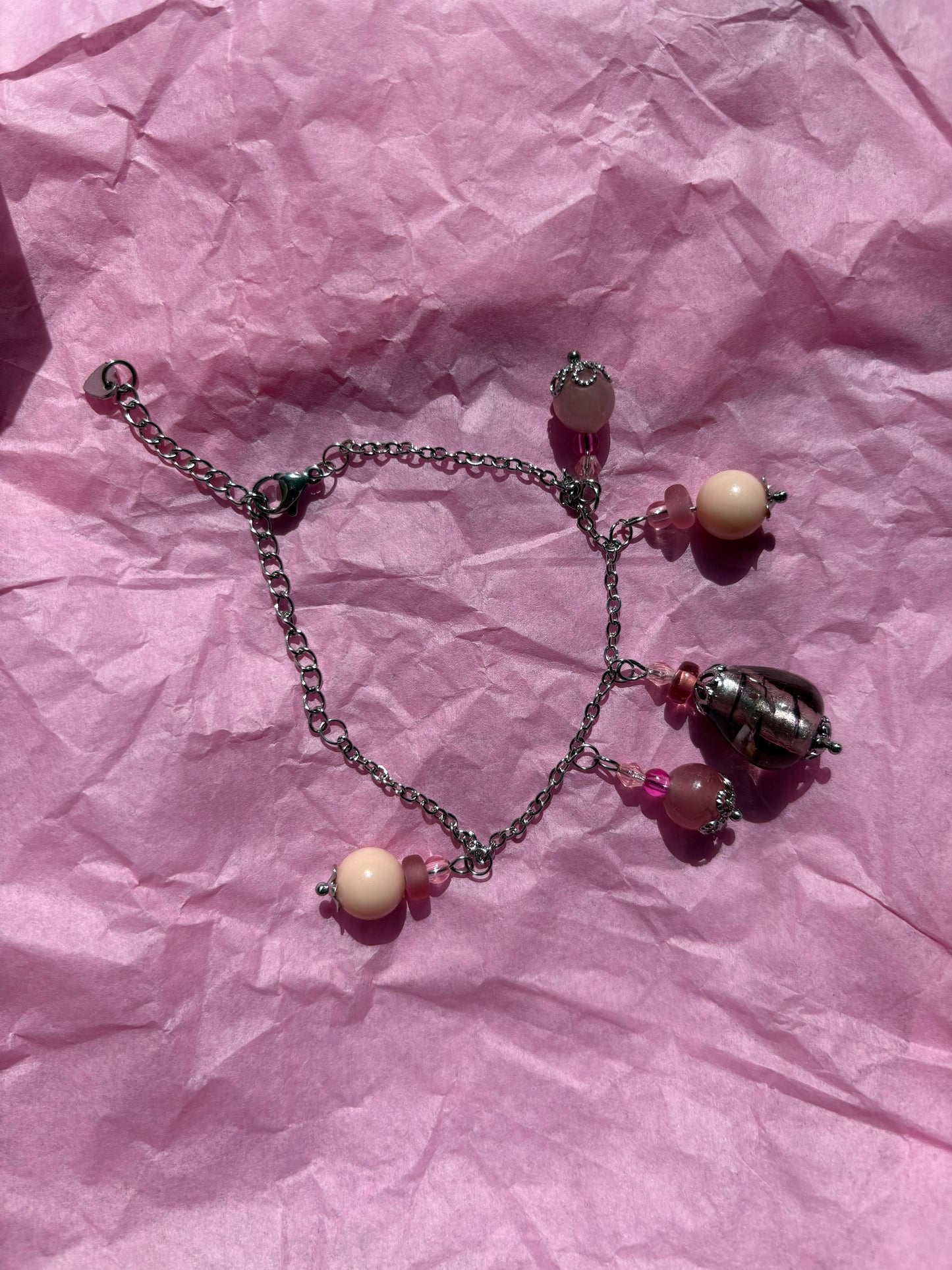 Pink Peony Upcycled Charm Bracelet