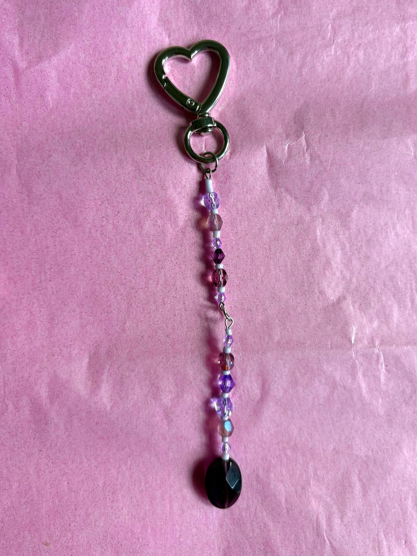 Heart-shaped beaded keychain | Purple