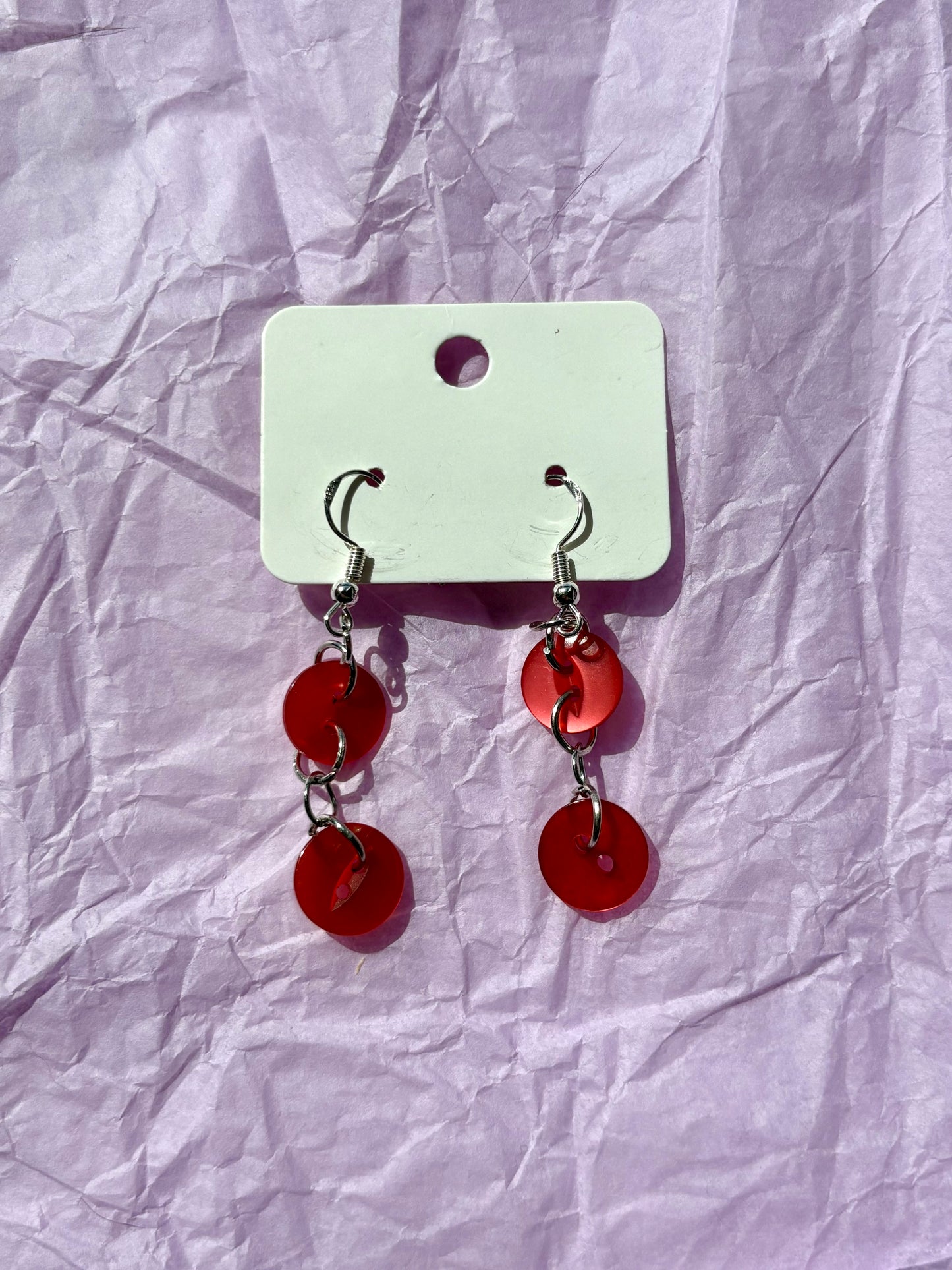 Upcycled Dangly Button Earrings | Red