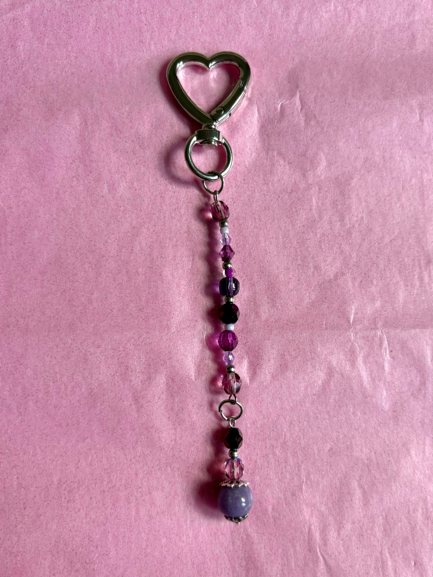 Heart-shaped beaded keychain | Purple
