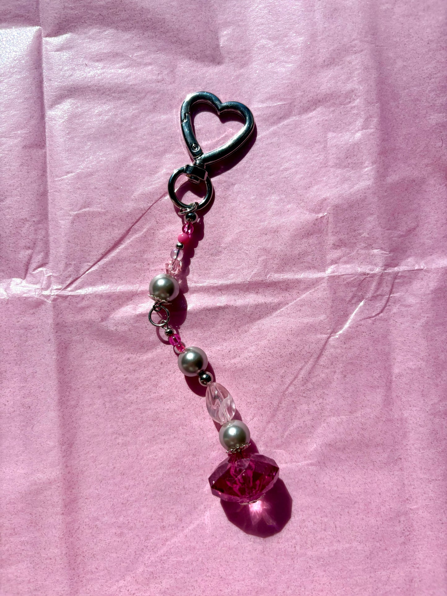 Heart-shaped beaded keychain | Pink