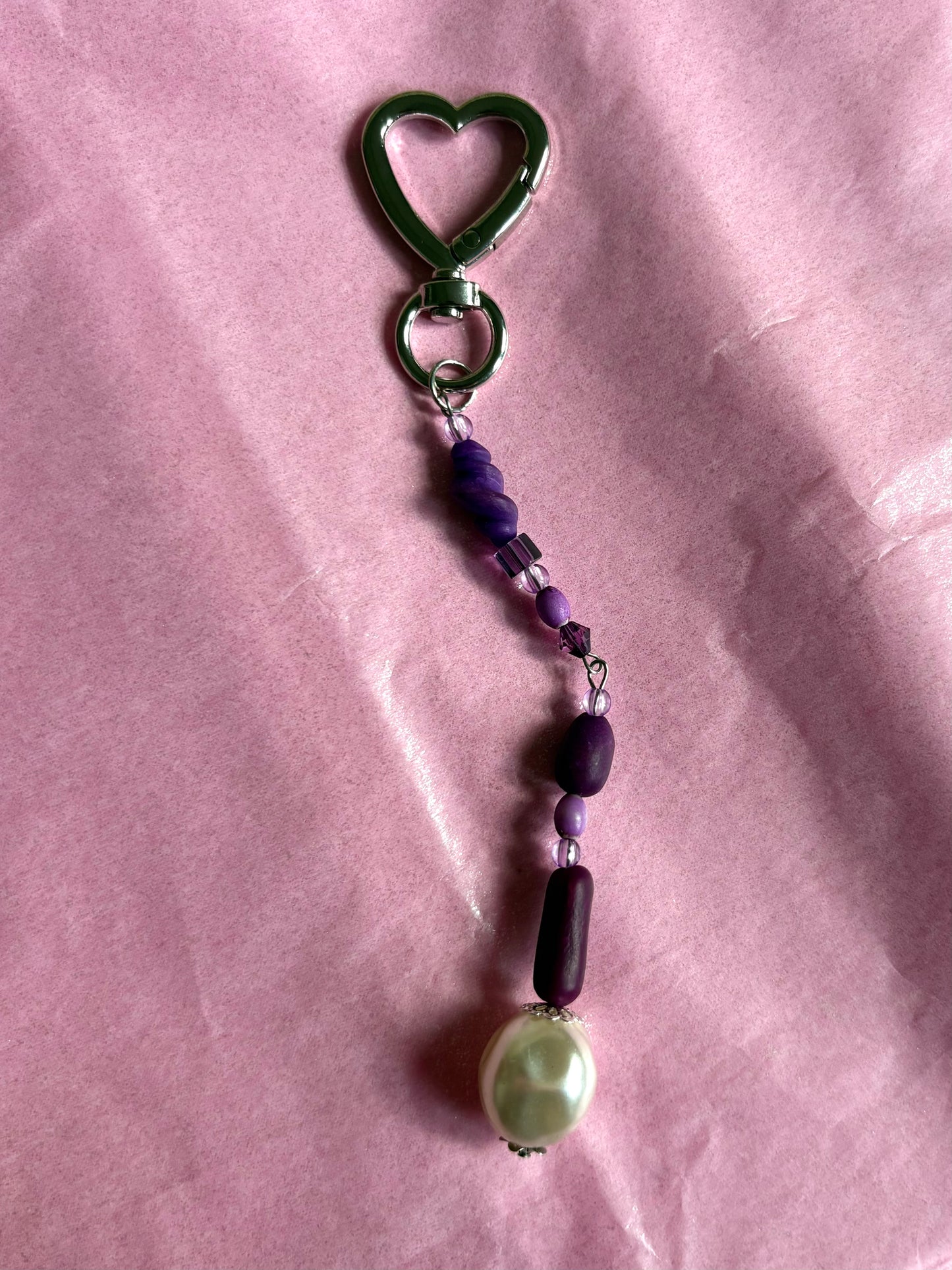 Heart-shaped beaded keychain | Purple