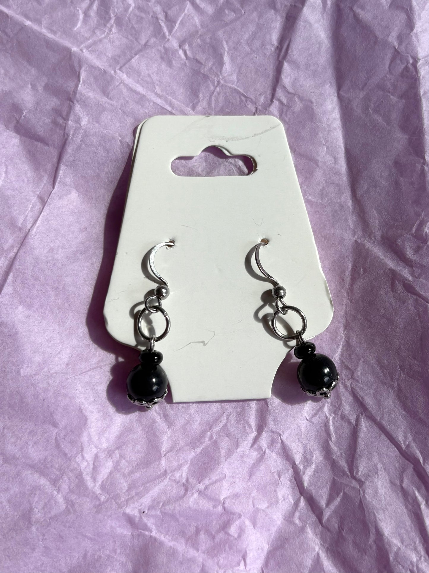 Sterling silver beaded earrings | Black