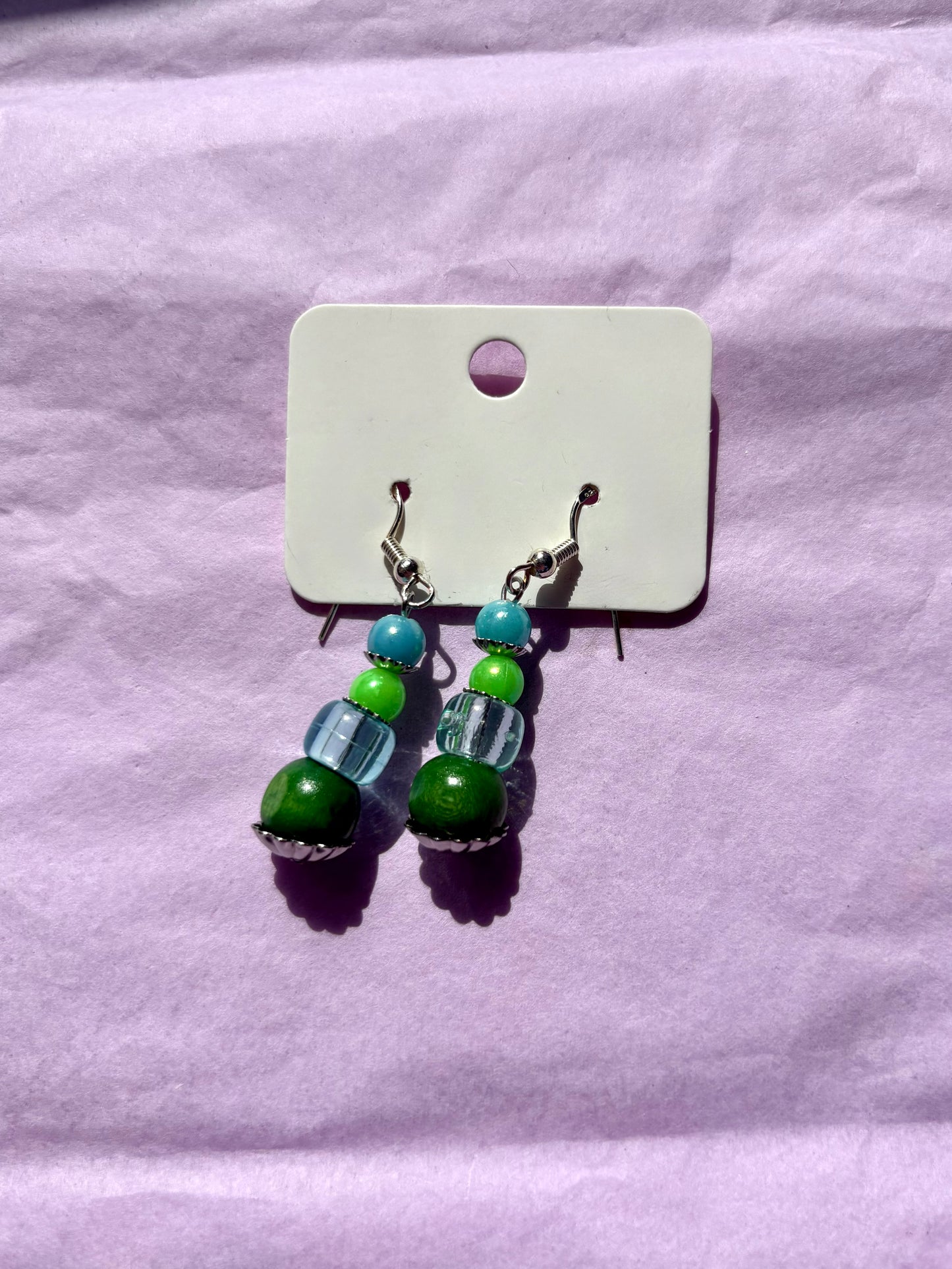 Sterling silver beaded earrings | Green