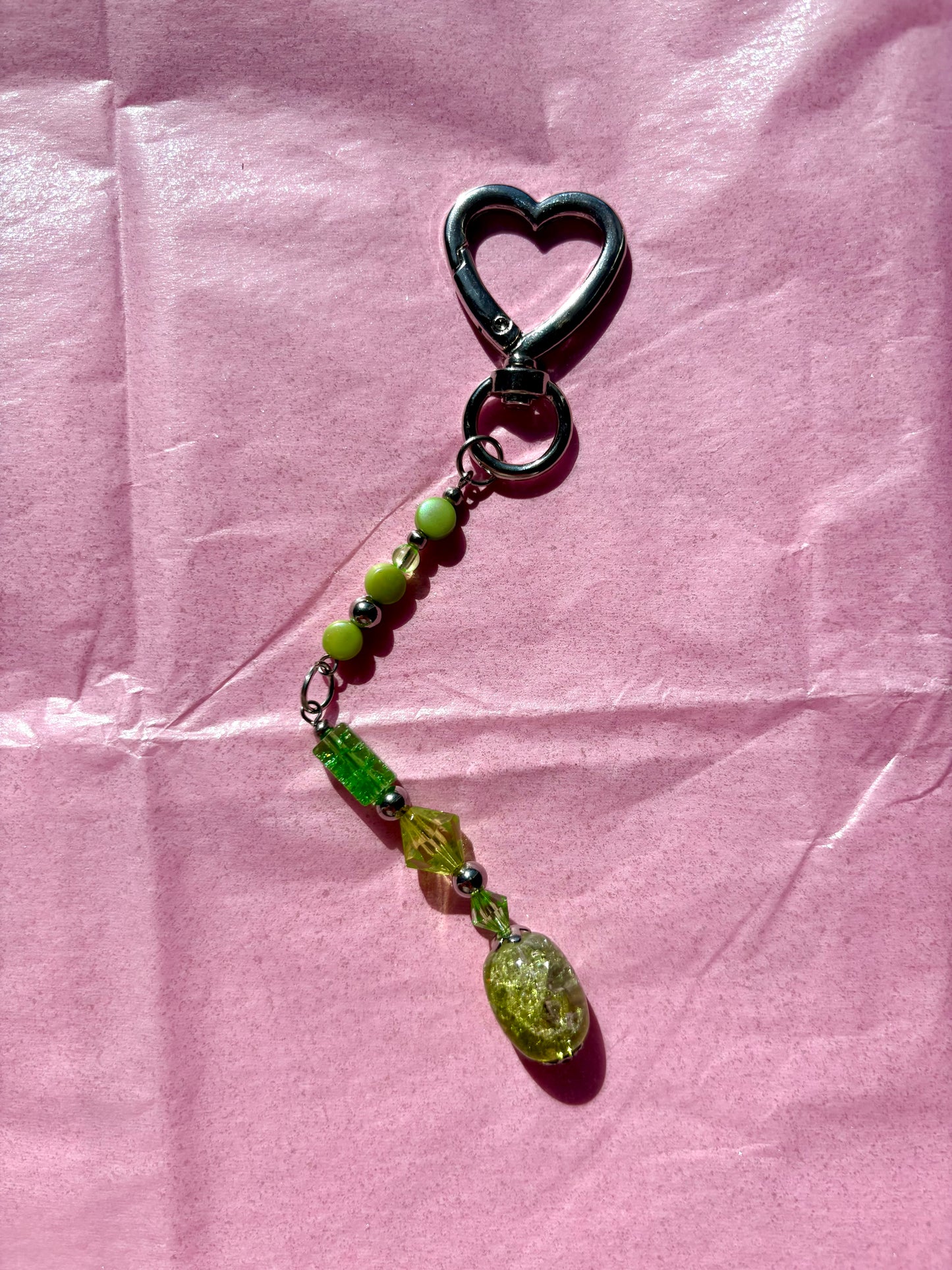 Heart-shaped beaded keychain | Green