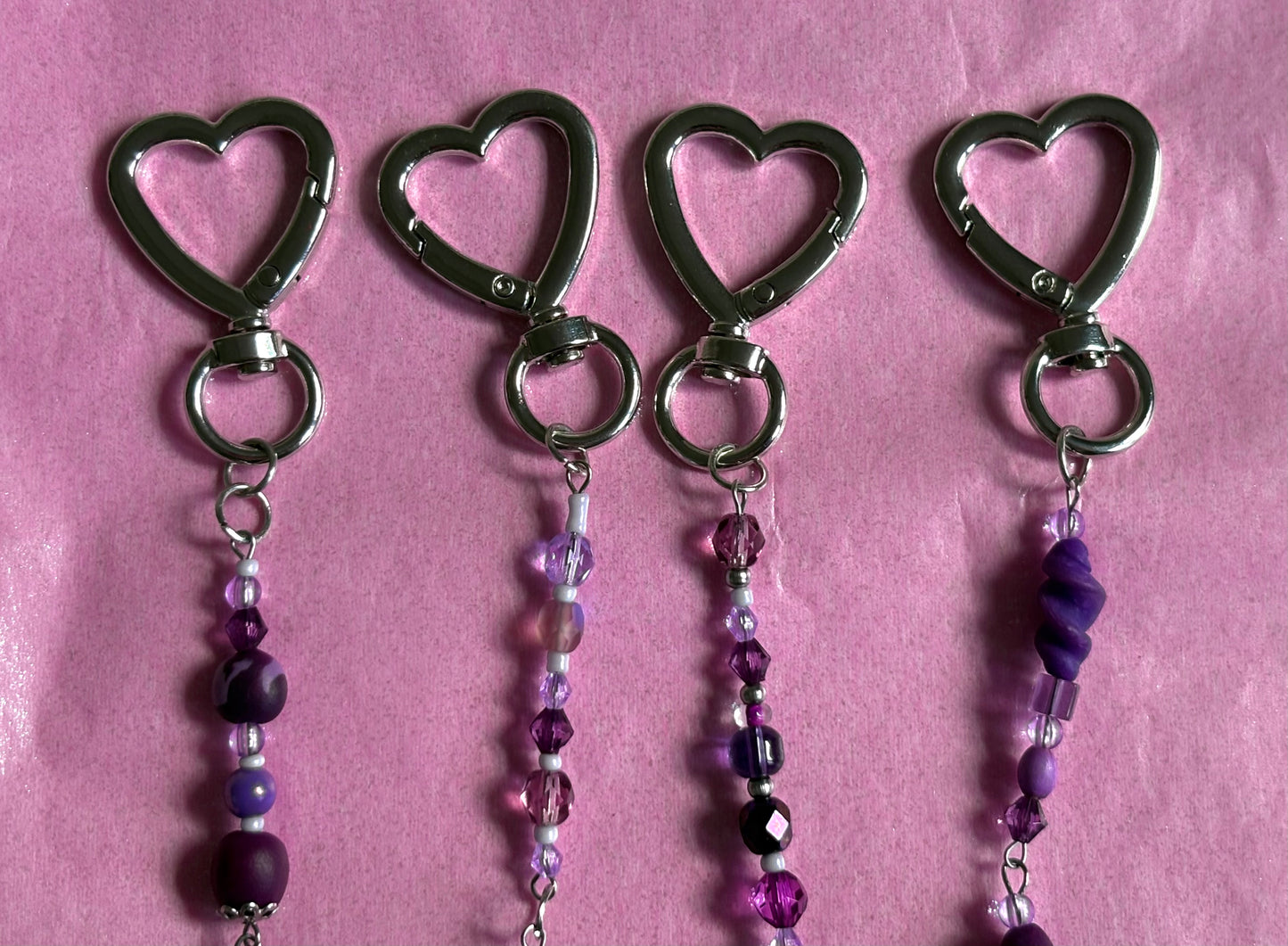 Heart-shaped beaded keychain | Purple