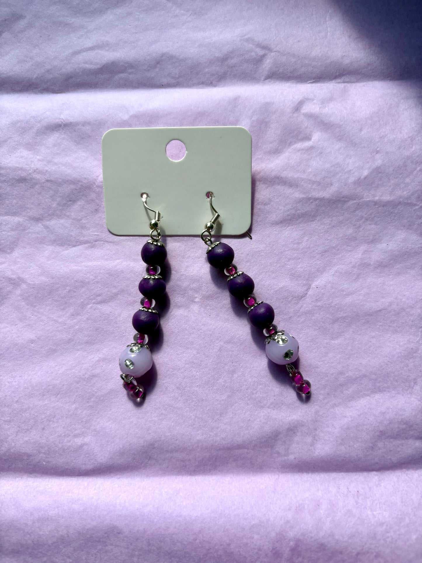 Sterling silver beaded earrings | Purple