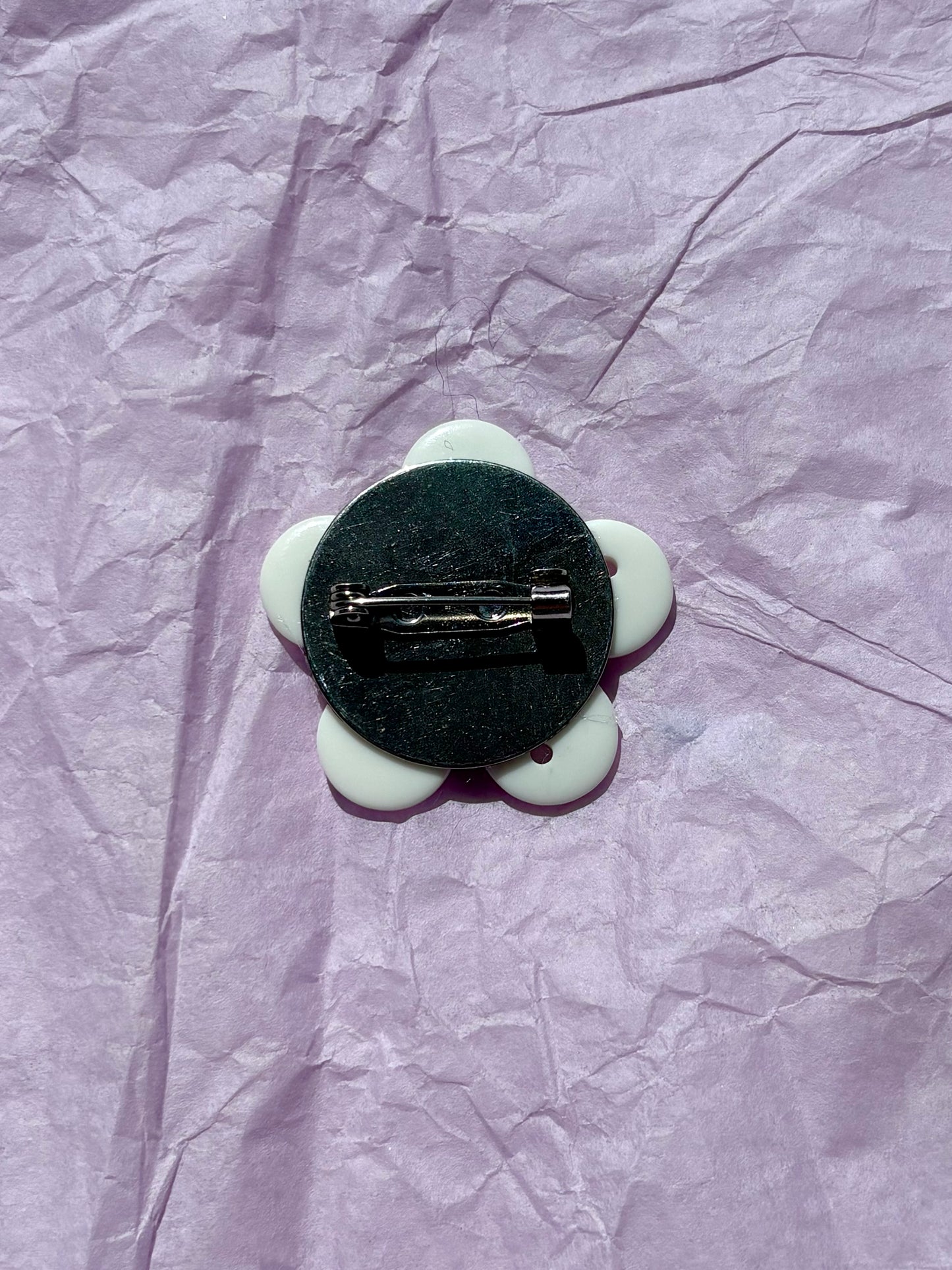 White Flower Upcycled Button Pin Badge