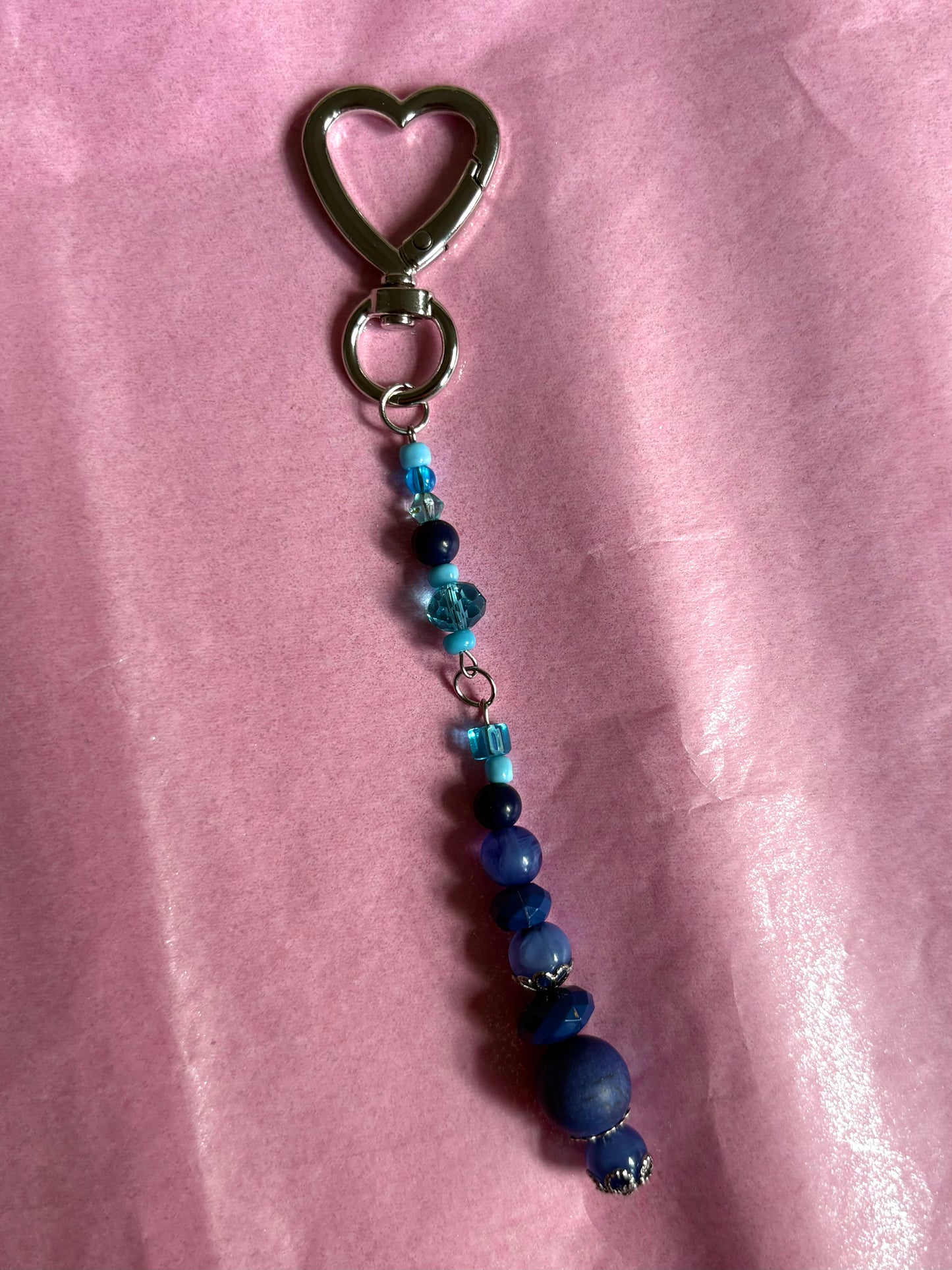 Heart-shaped beaded keychain | Blue