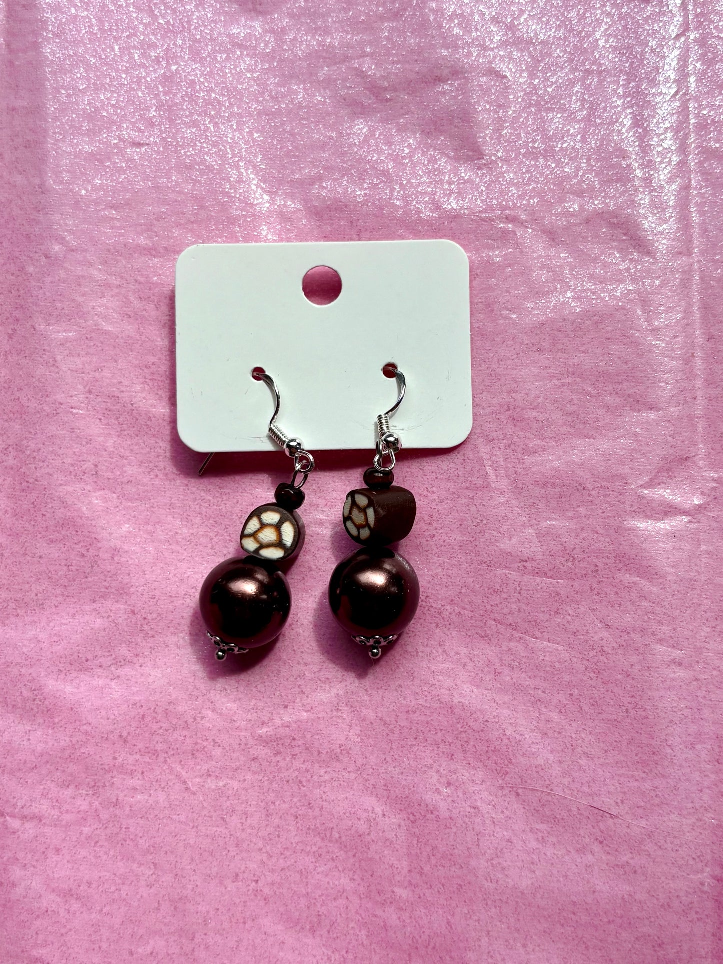 Sterling silver beaded earrings | Brown