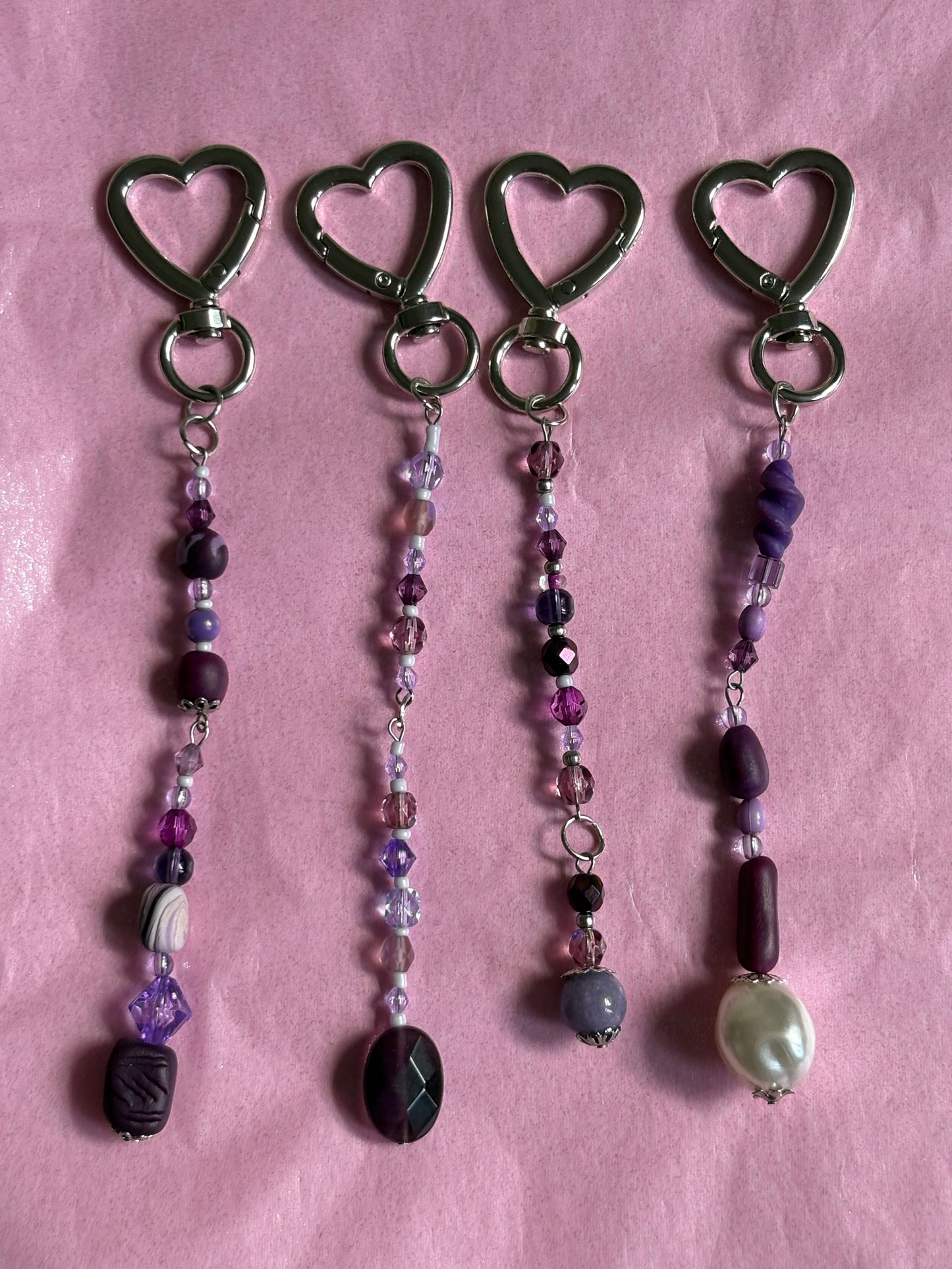 Heart-shaped beaded keychain | Purple