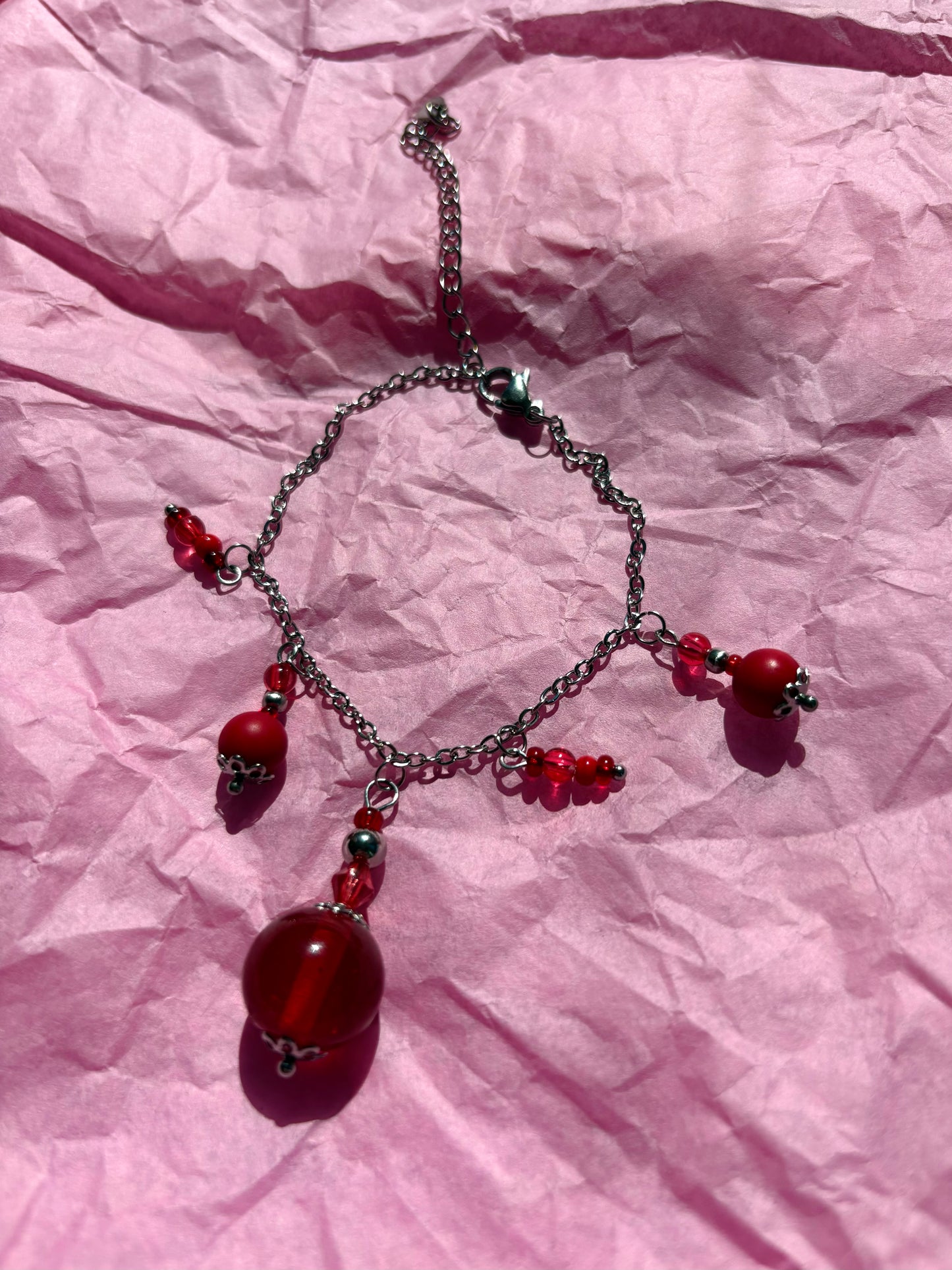 Red Rose Upcycled Charm Bracelet