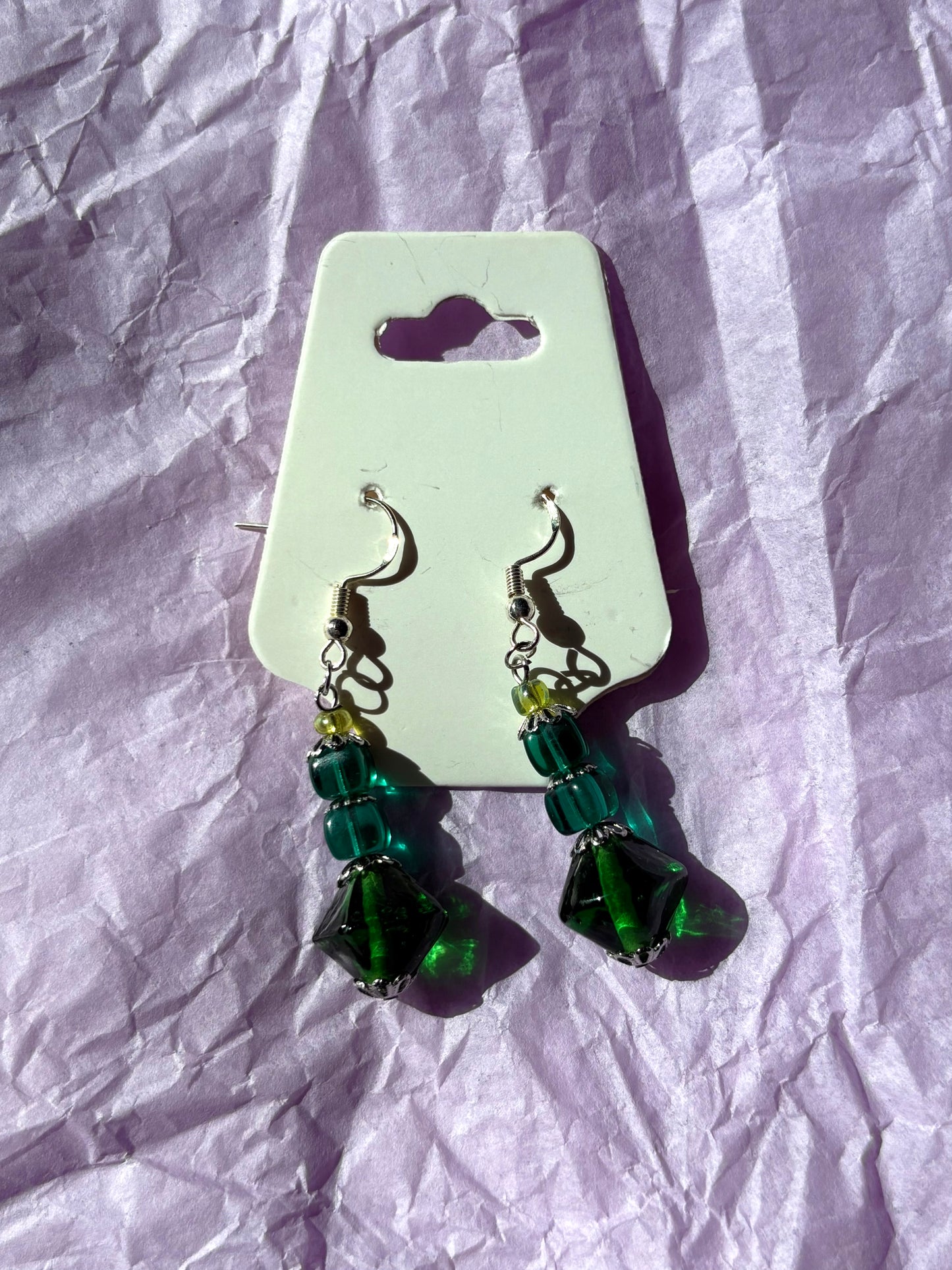 Sterling silver beaded earrings | Green