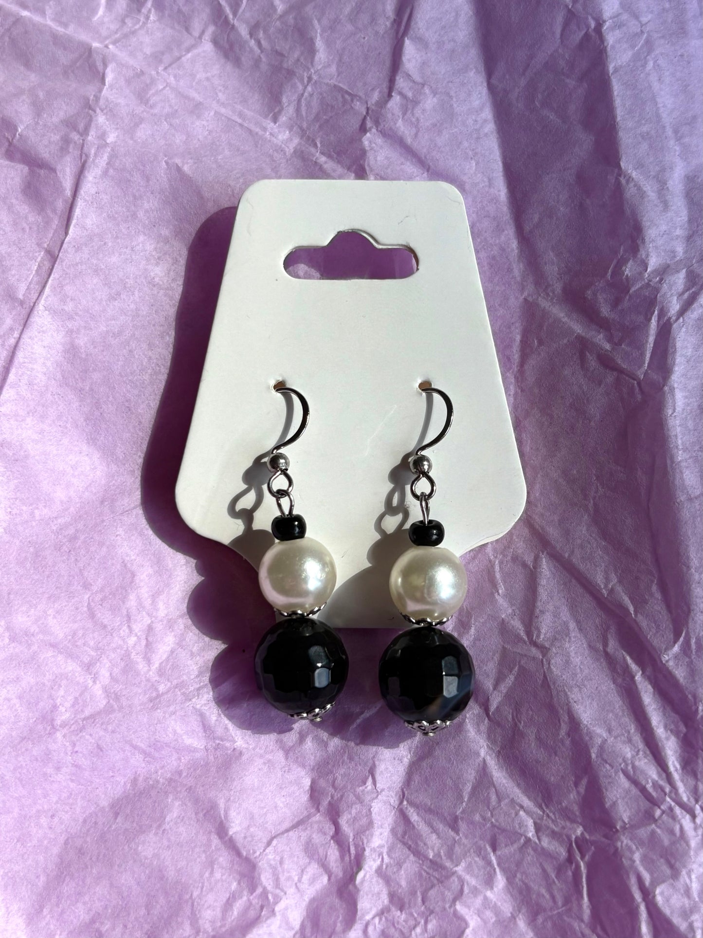 Sterling silver beaded earrings | Black