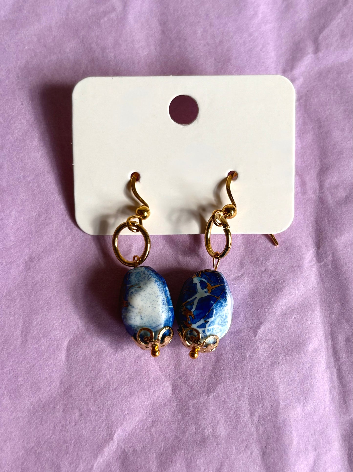 Gold beaded earrings | Blue