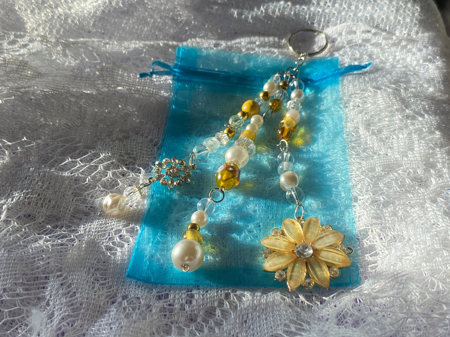 Large beaded keychain | Yellow