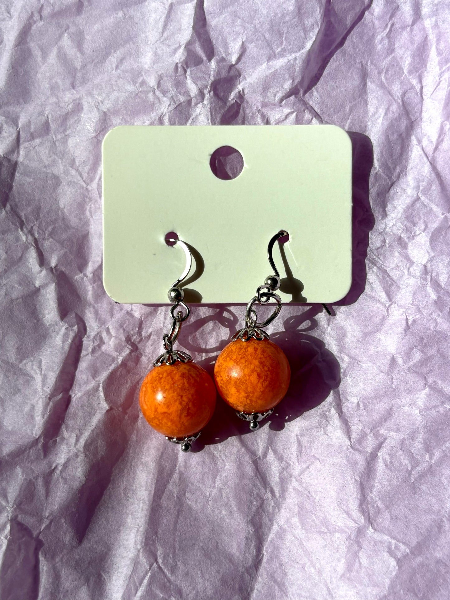Sterling silver beaded earrings | Orange