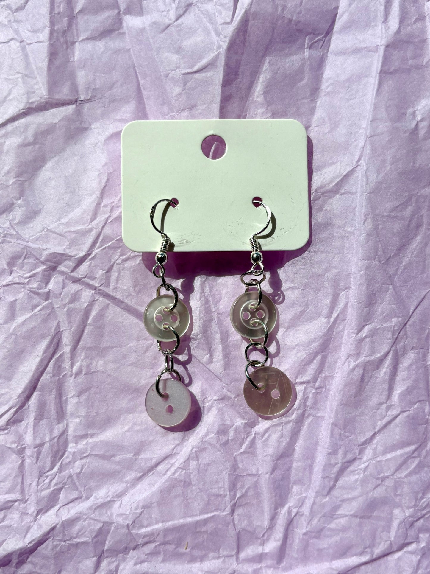 Upcycled Dangly Button Earrings | White