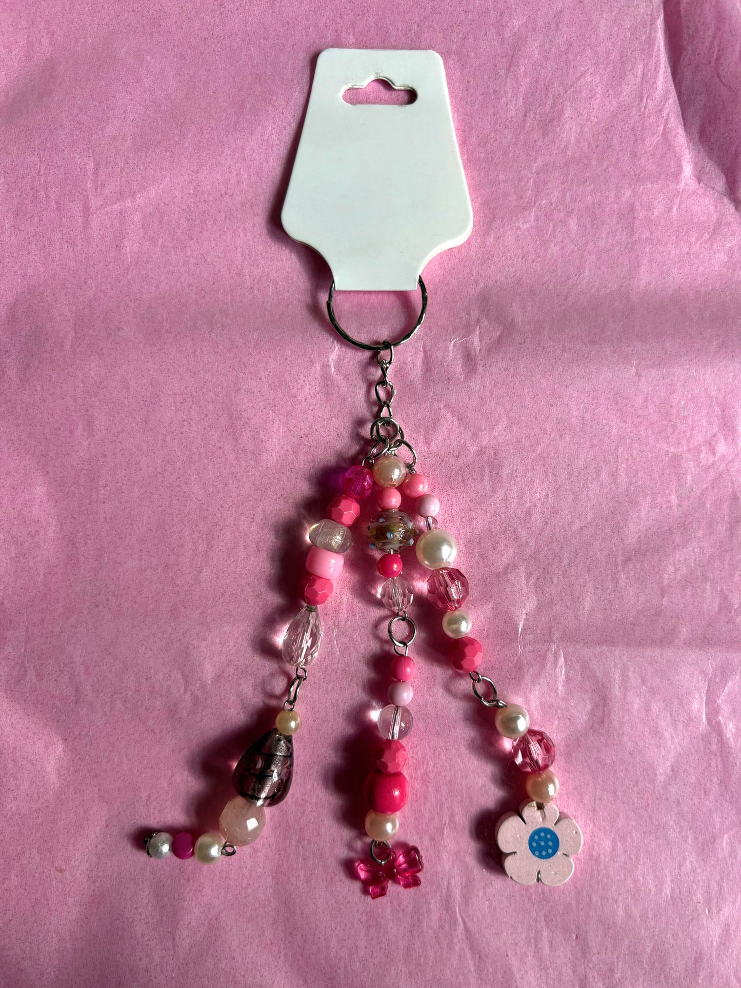 Pink beaded keychain | Large