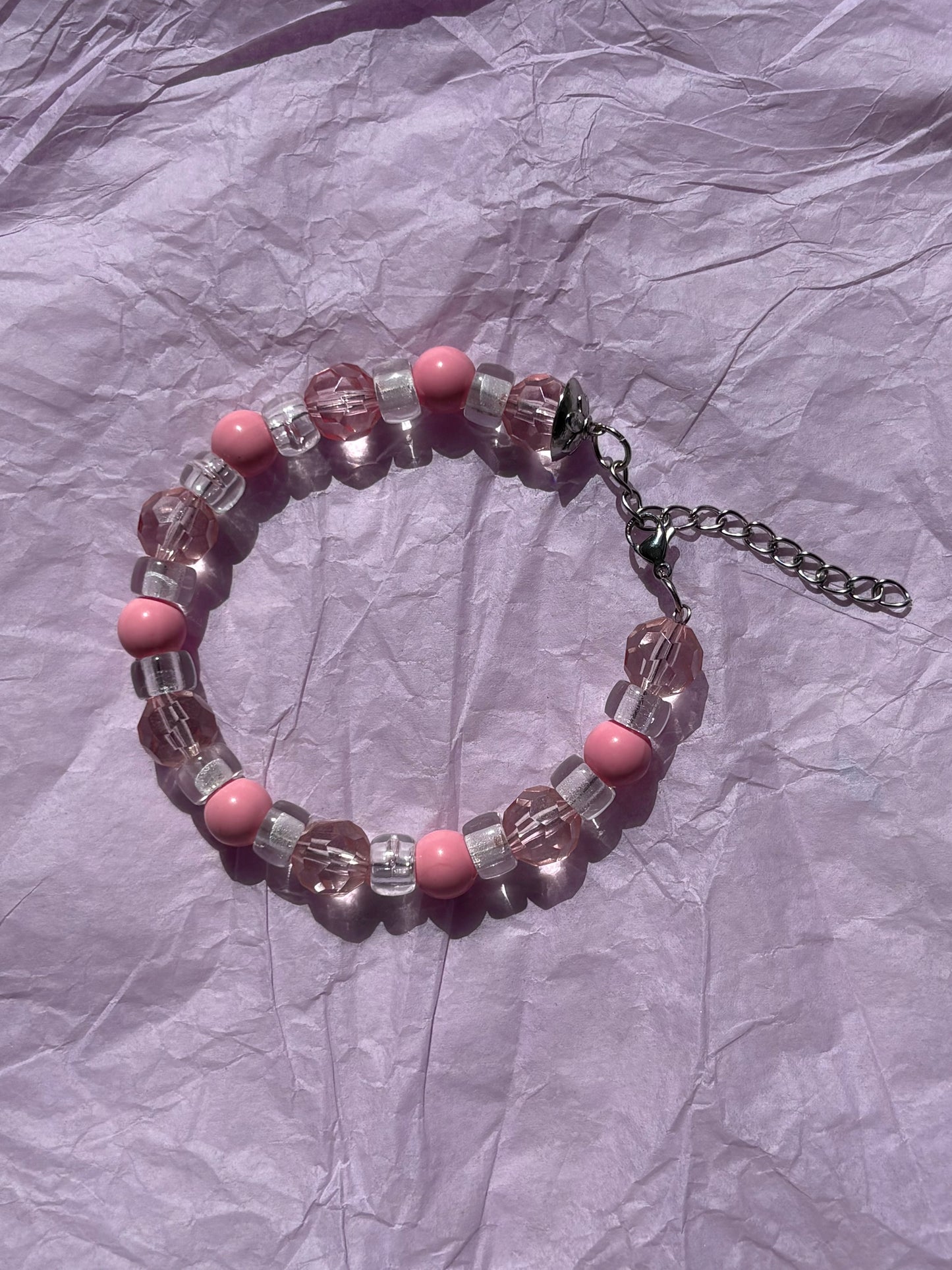 Pink Tulip Upcycled Beaded Bracelet