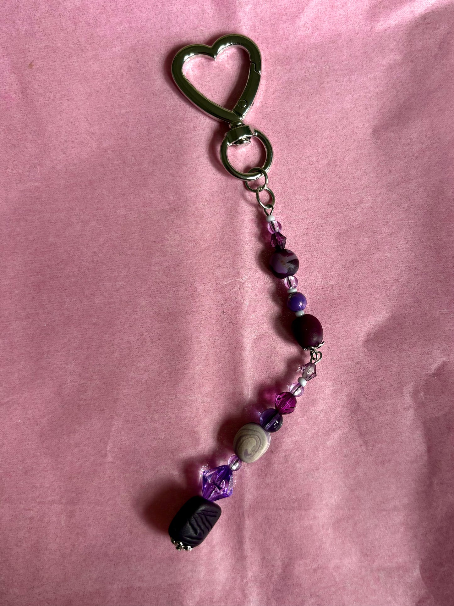 Heart-shaped beaded keychain | Purple
