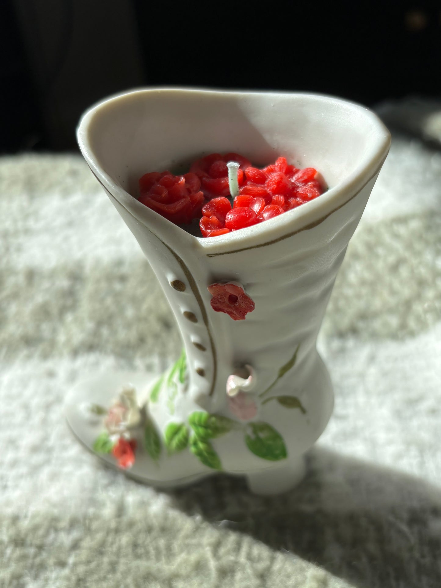 Upcycled boot candle