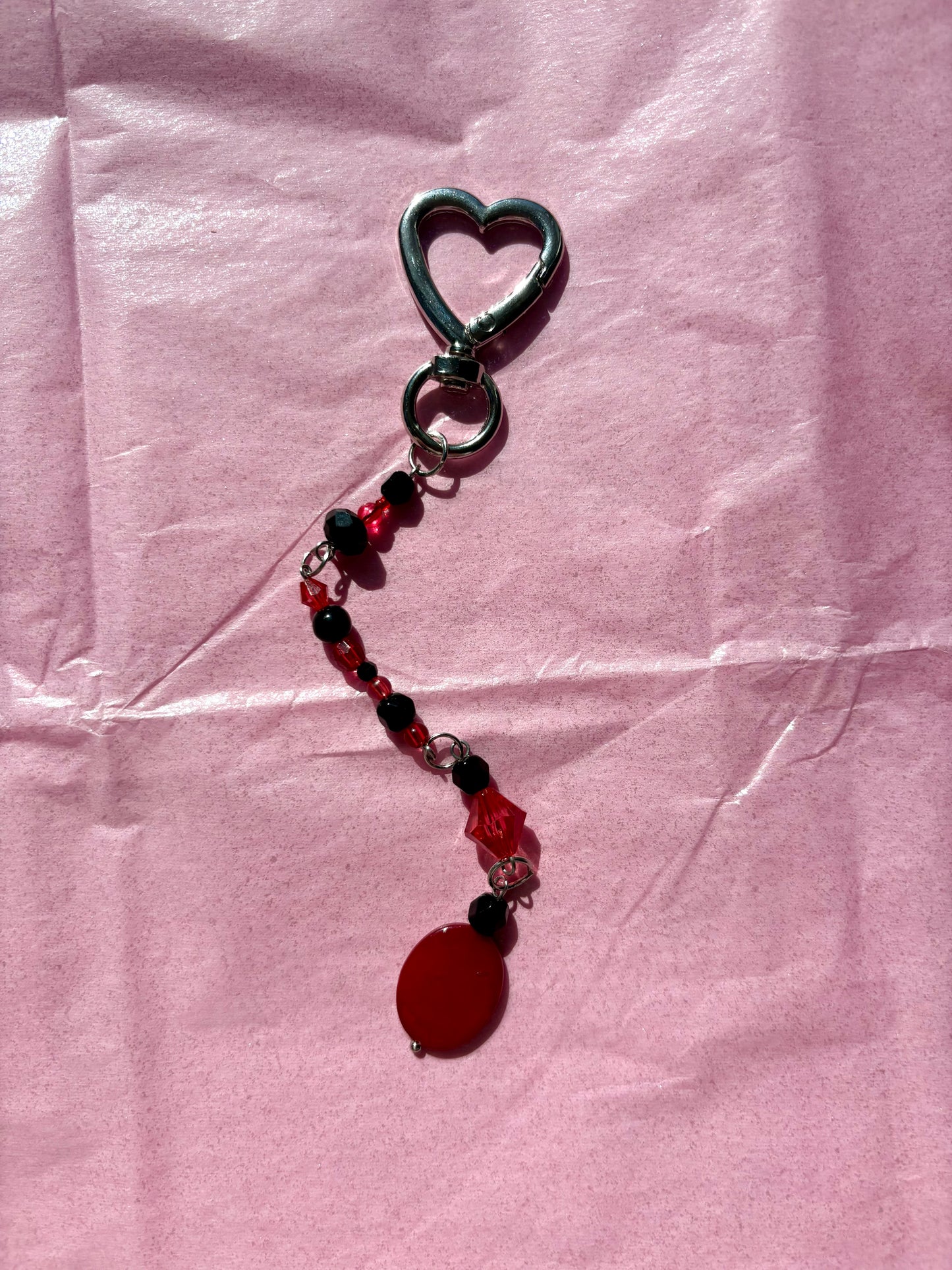 Heart-shaped beaded keychain | Red