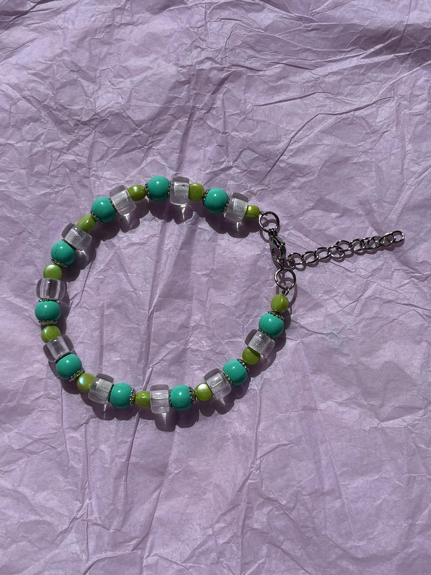 Green Anthurium Upcycled Beaded Bracelet