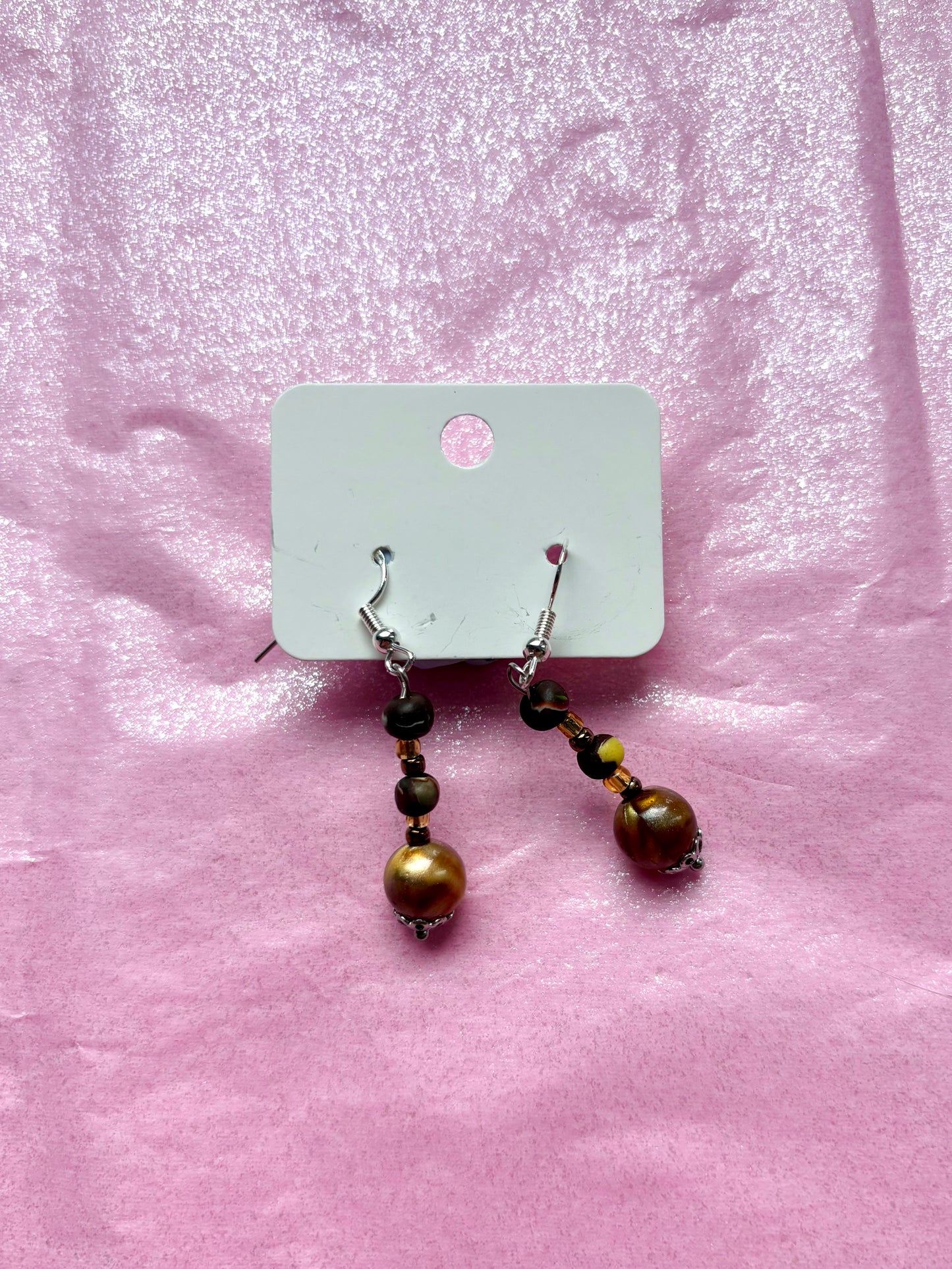 Sterling silver beaded earrings | Brown