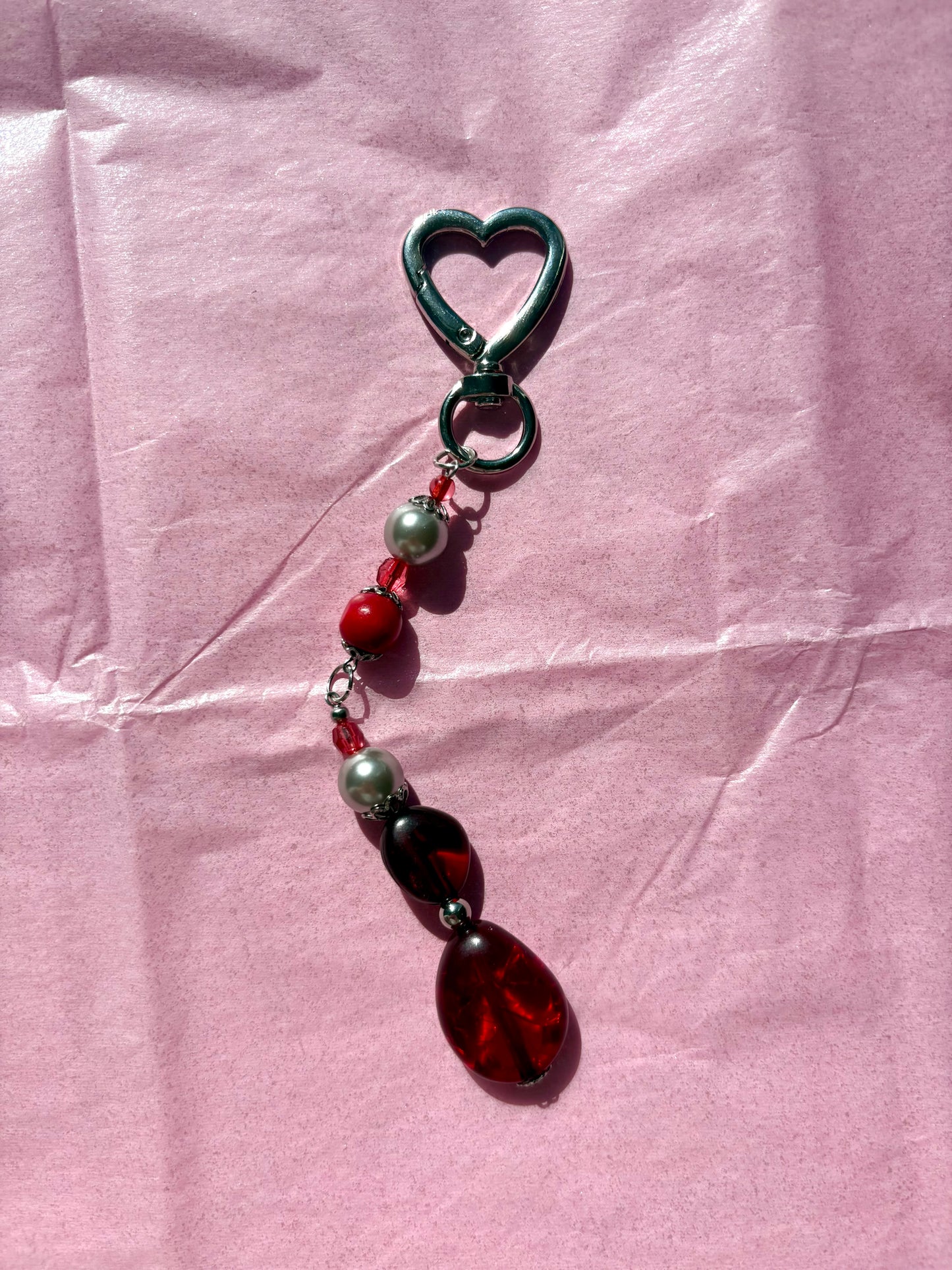 Heart-shaped beaded keychain | Red