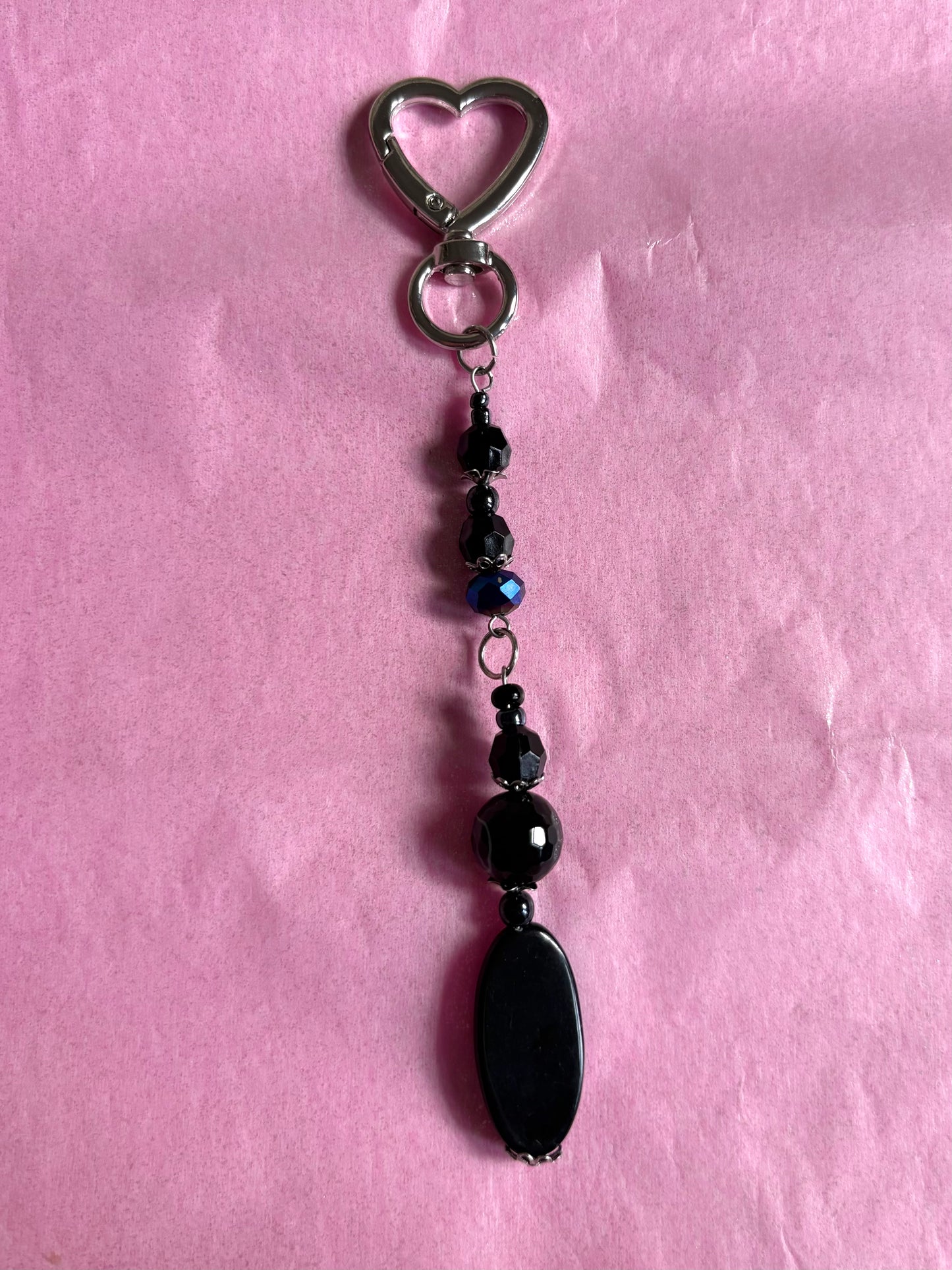 Heart-shaped beaded keychain | Black