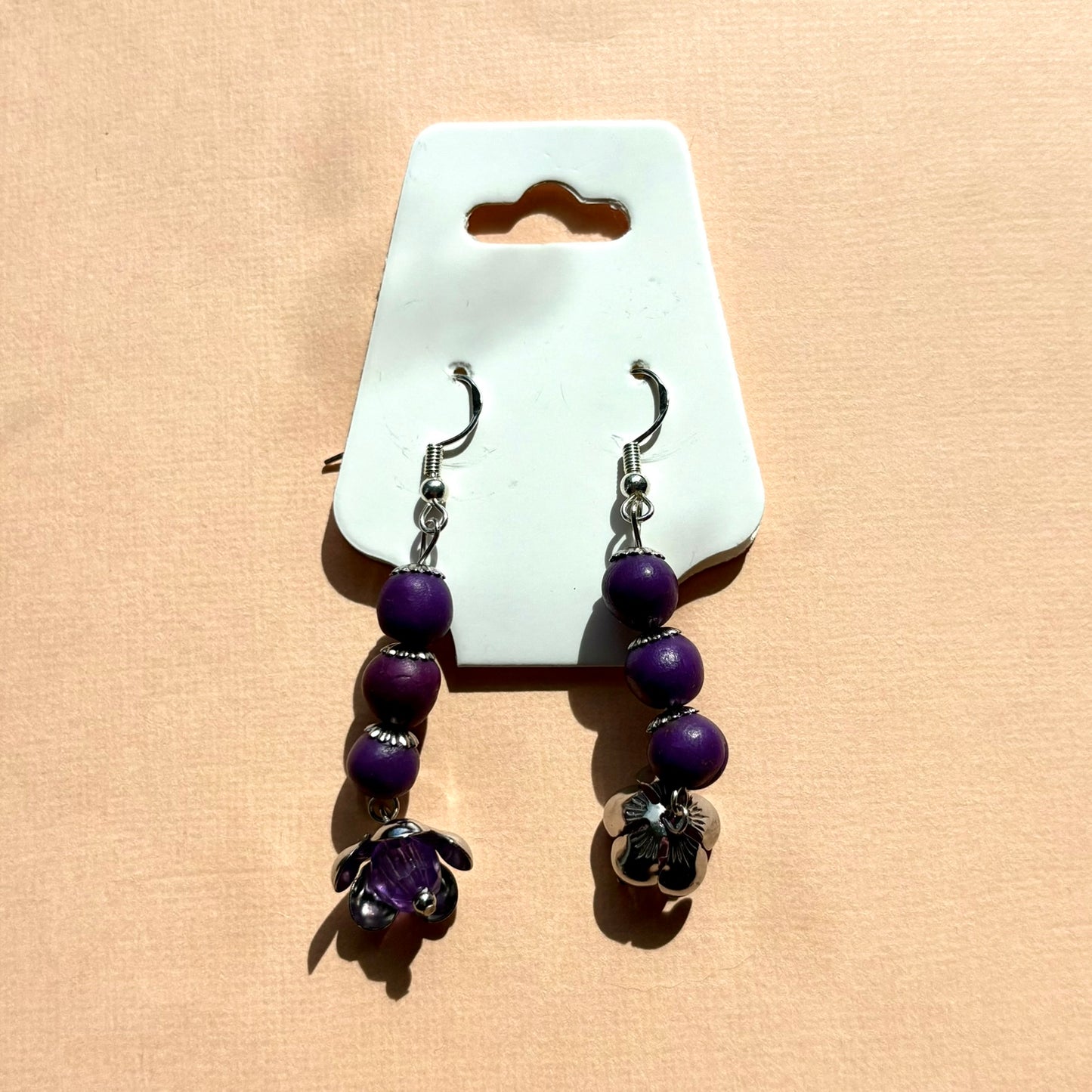 Sterling silver beaded earrings | Purple