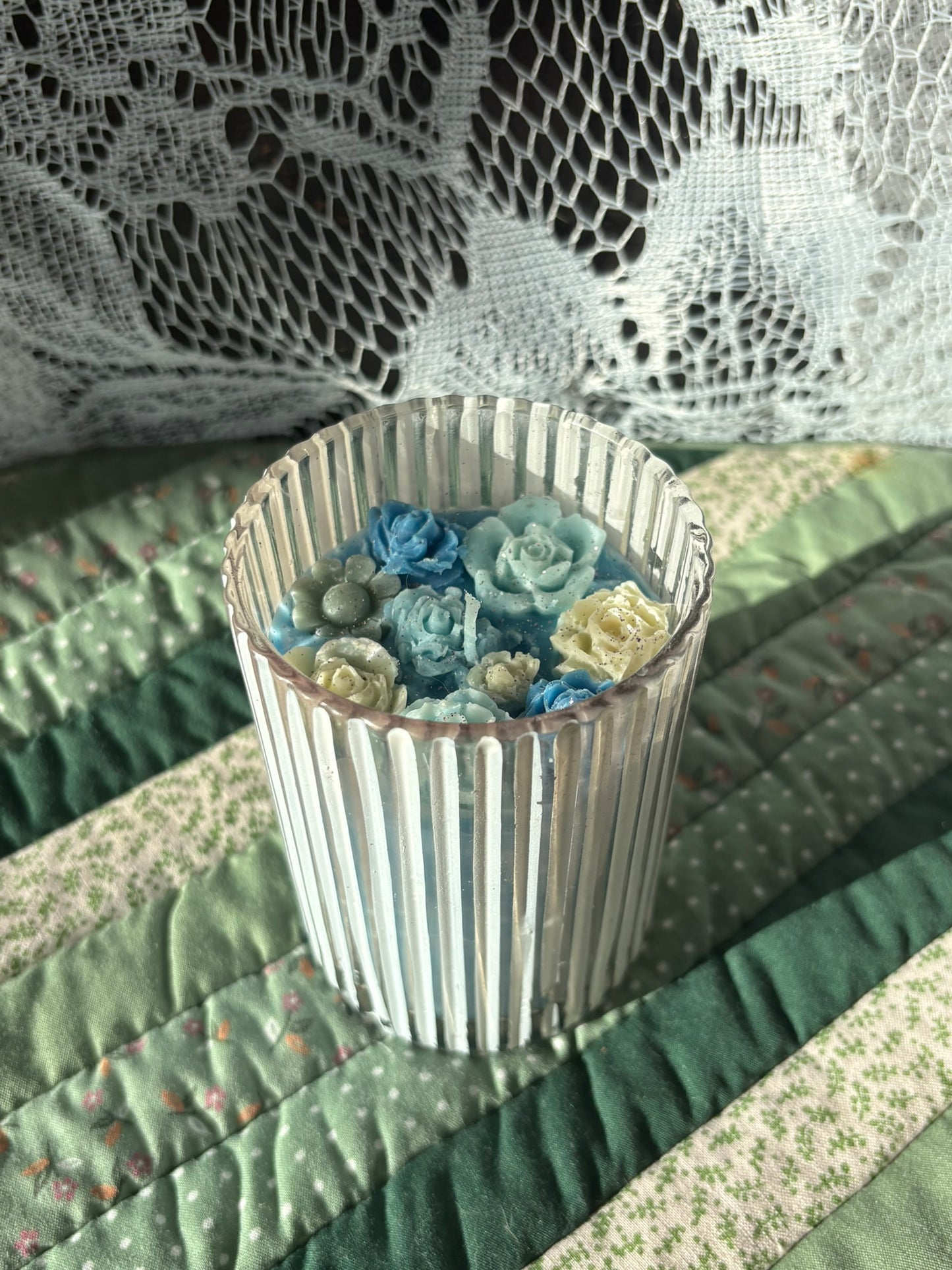 Upcycled striped candle