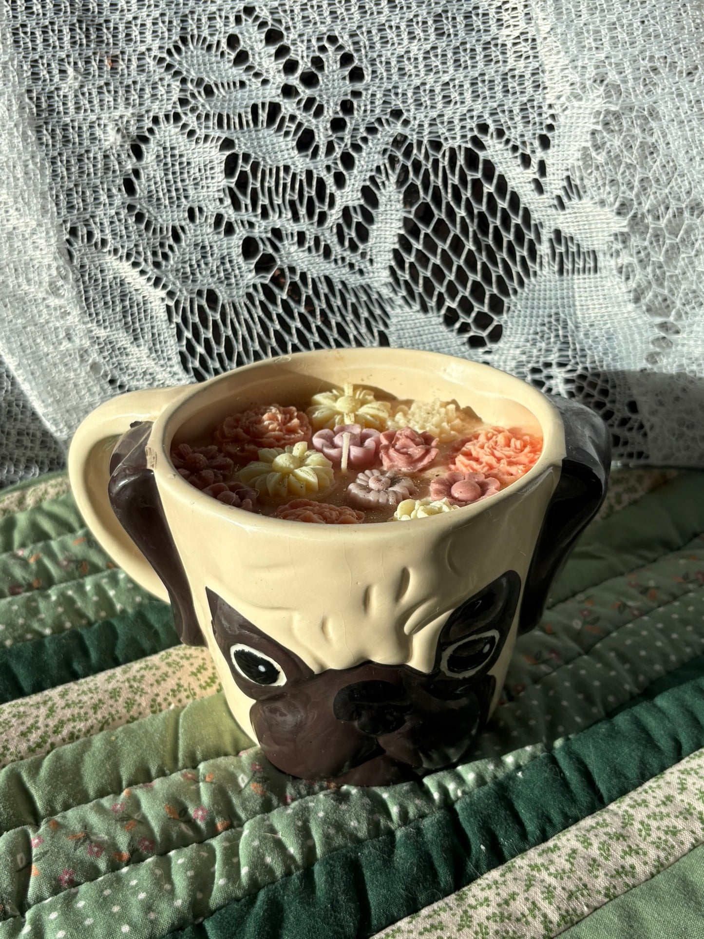 Pug mug candle