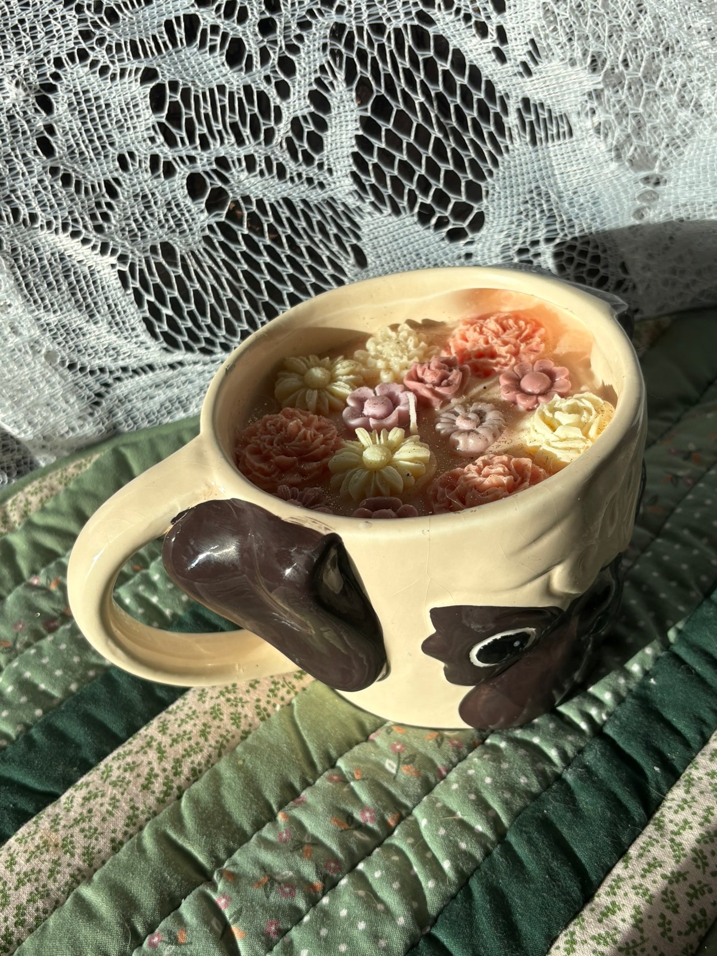 Pug mug candle