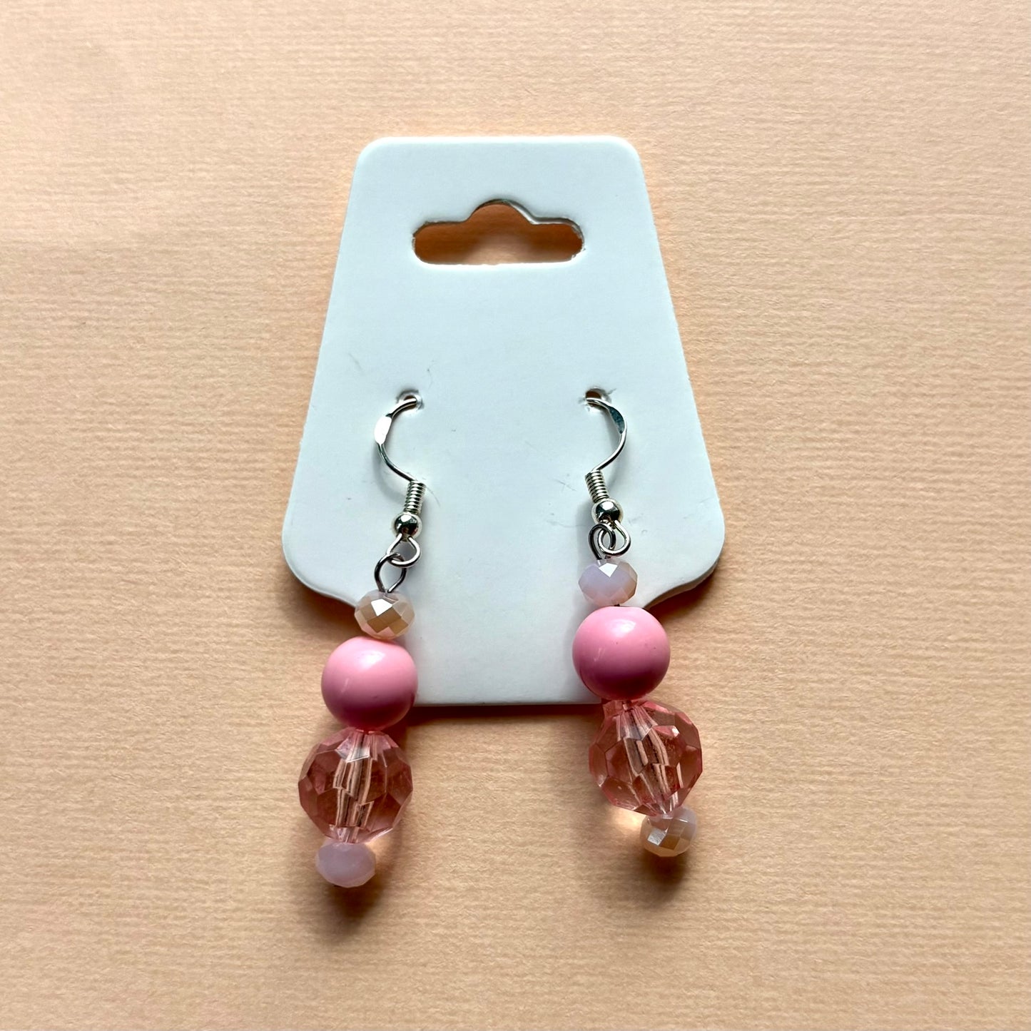 Sterling silver beaded earrings | Pink