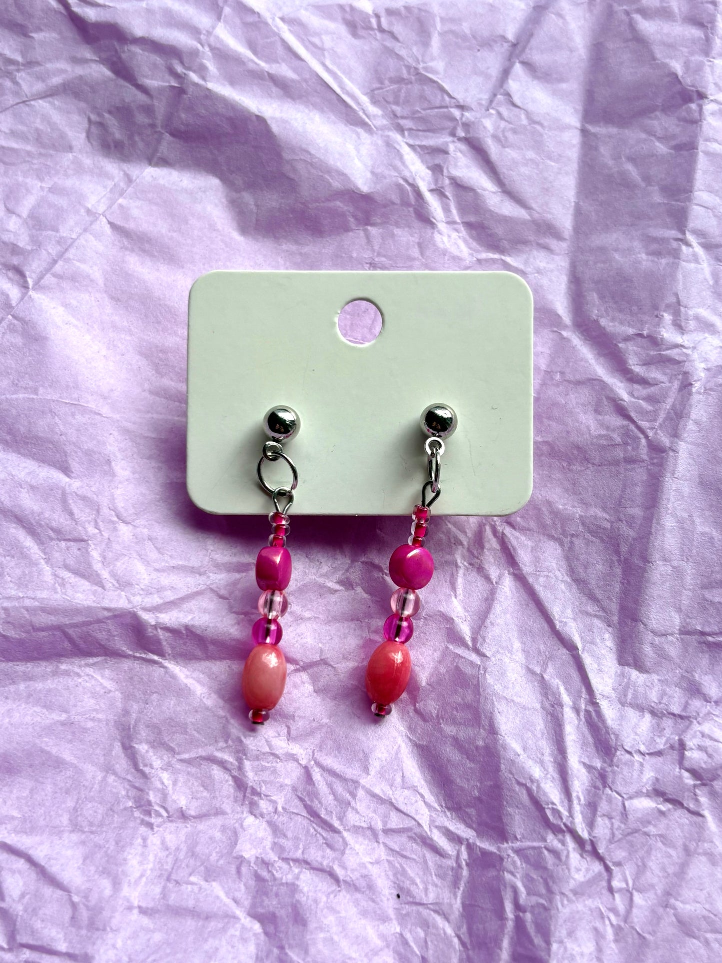 Beaded stud earrings | Pink