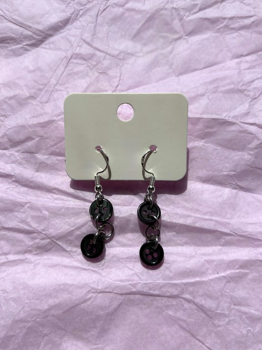 Upcycled Dangly Button Earrings | Black