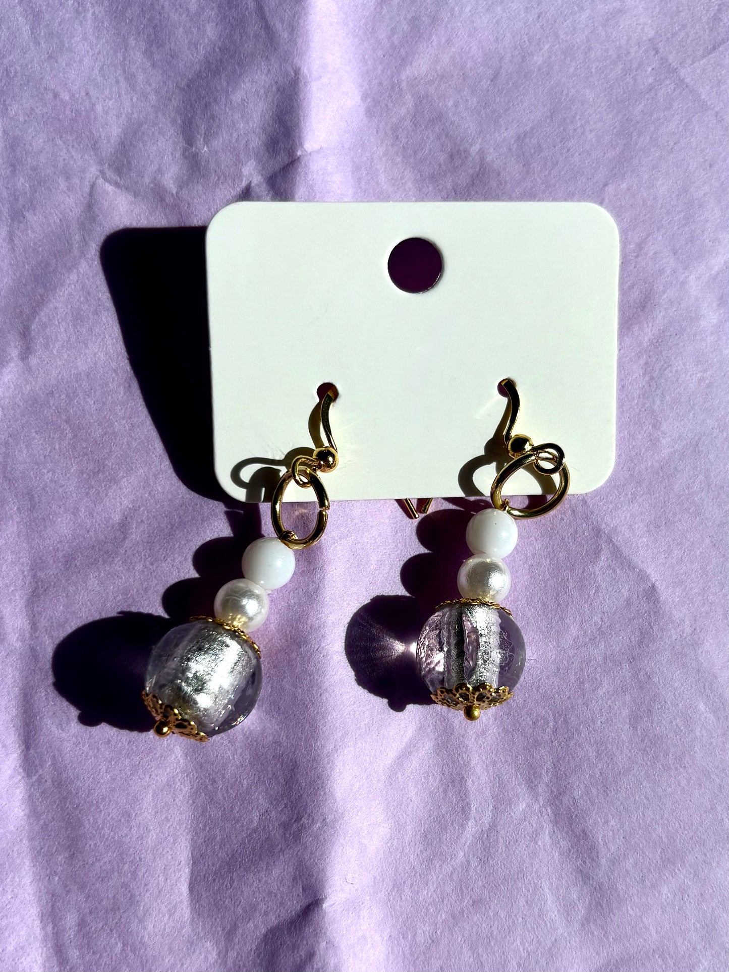 Gold beaded earrings | White