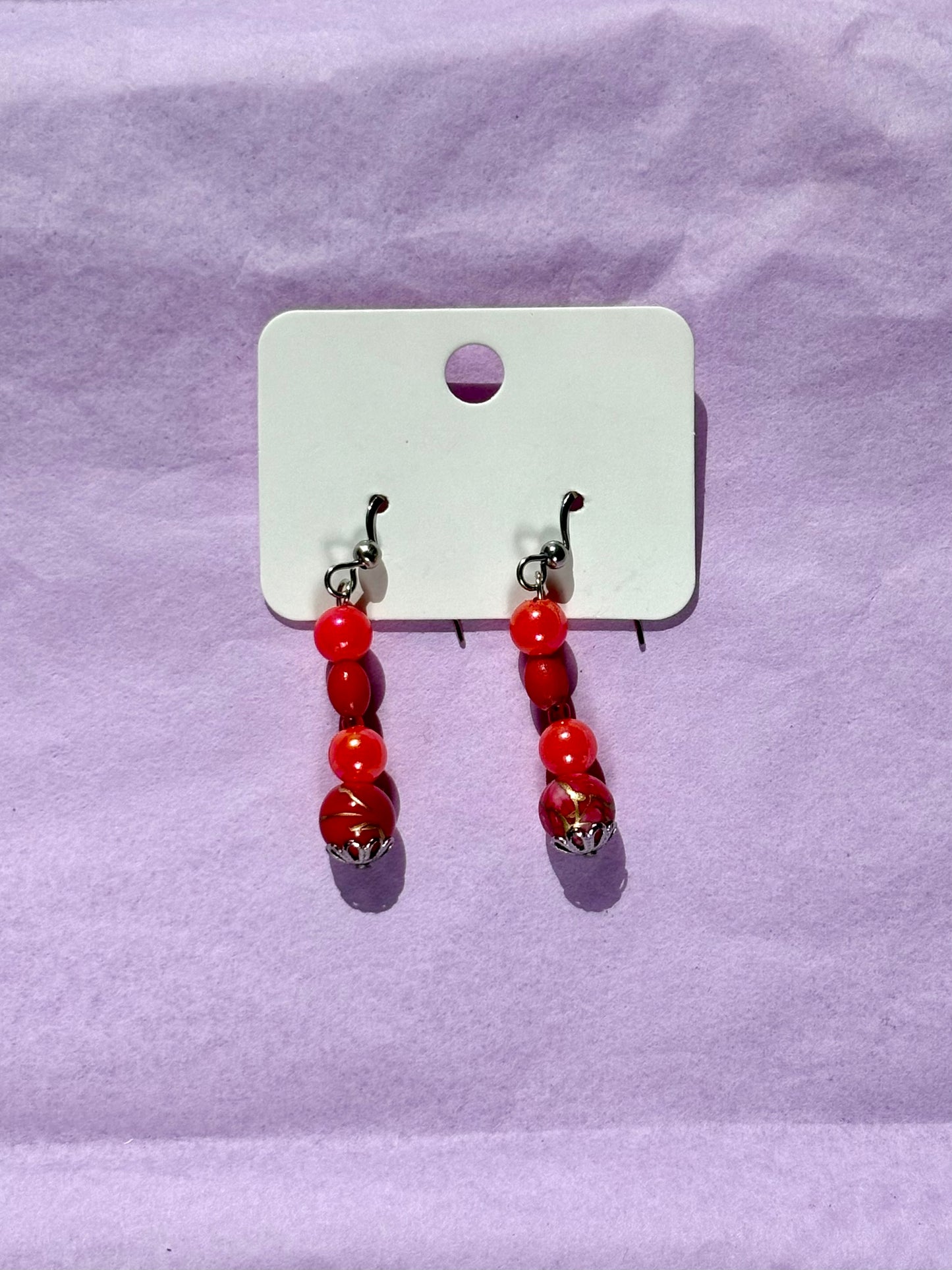 Sterling silver beaded earrings | Red