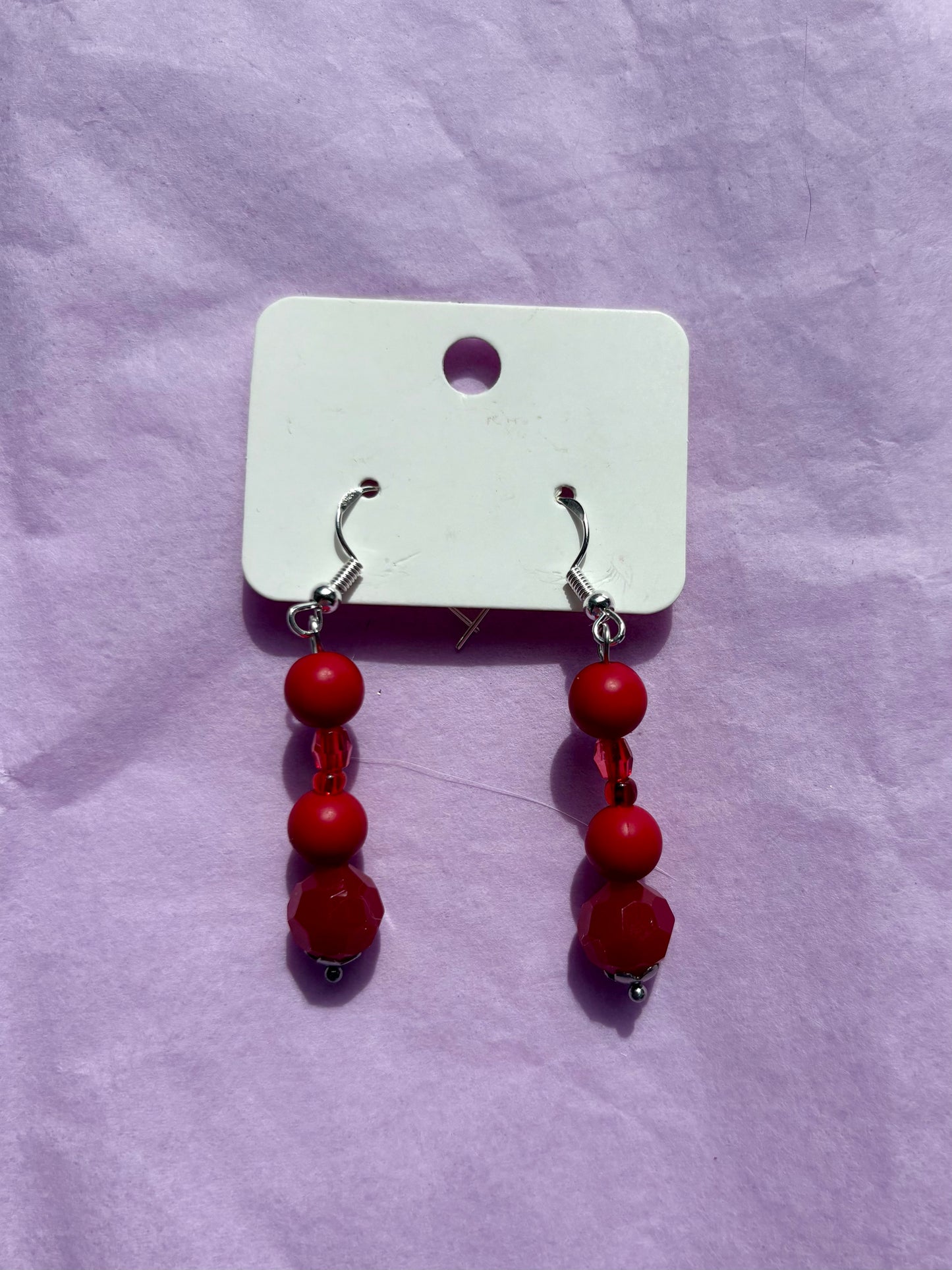 Sterling silver beaded earrings | Red