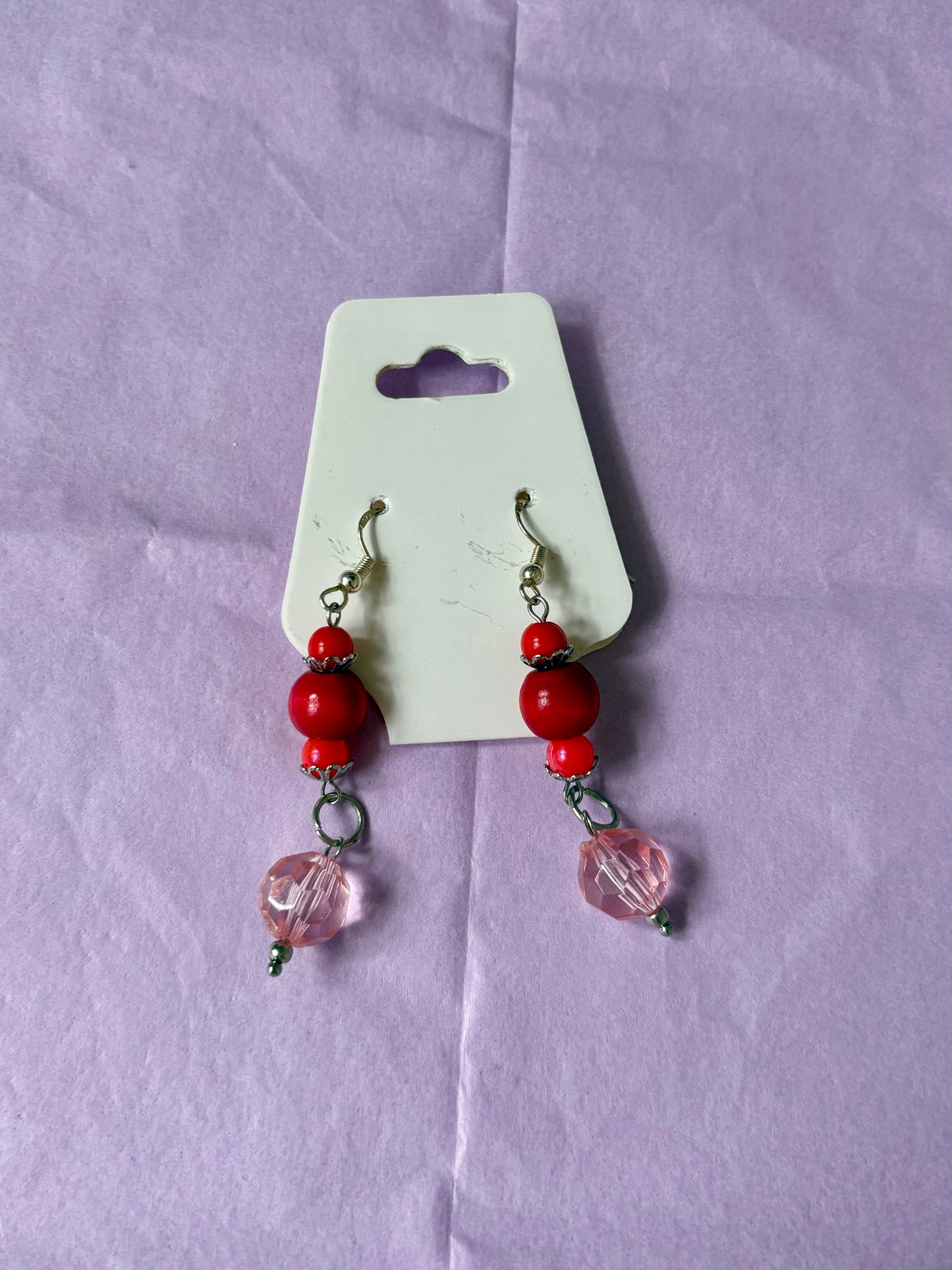 Sterling silver beaded earrings | Red