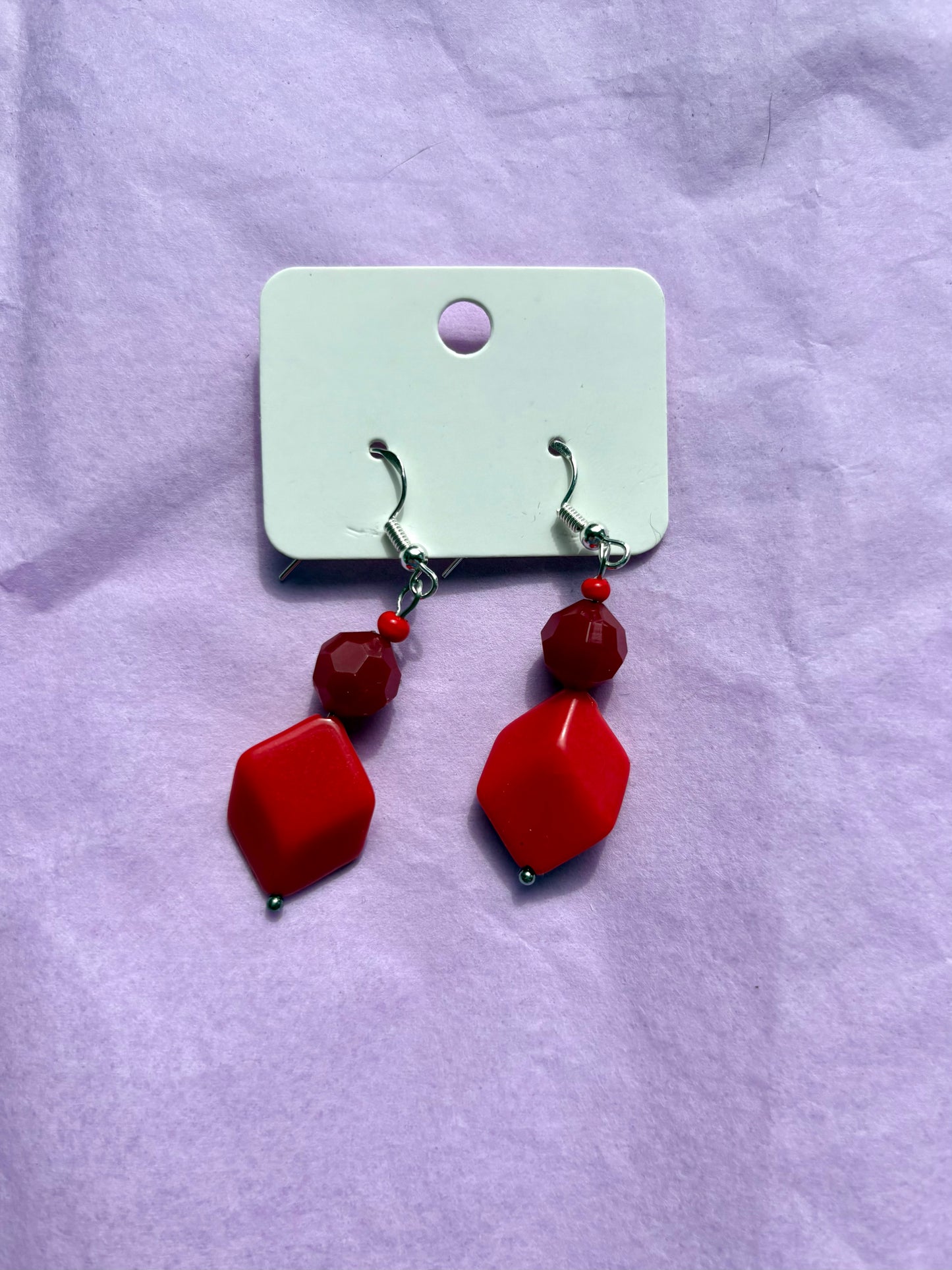 Sterling silver beaded earrings | Red