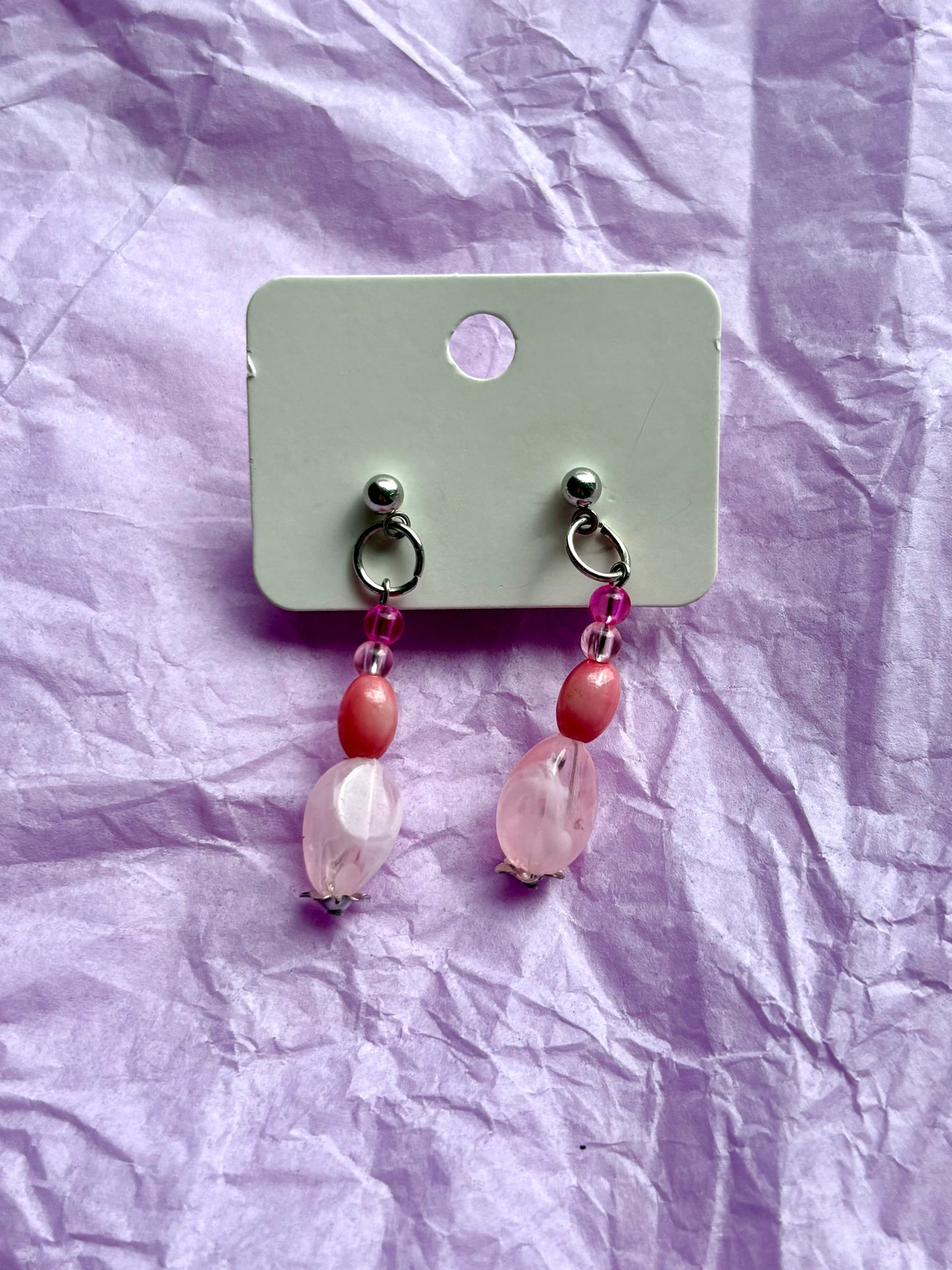 Beaded stud earrings | Pink