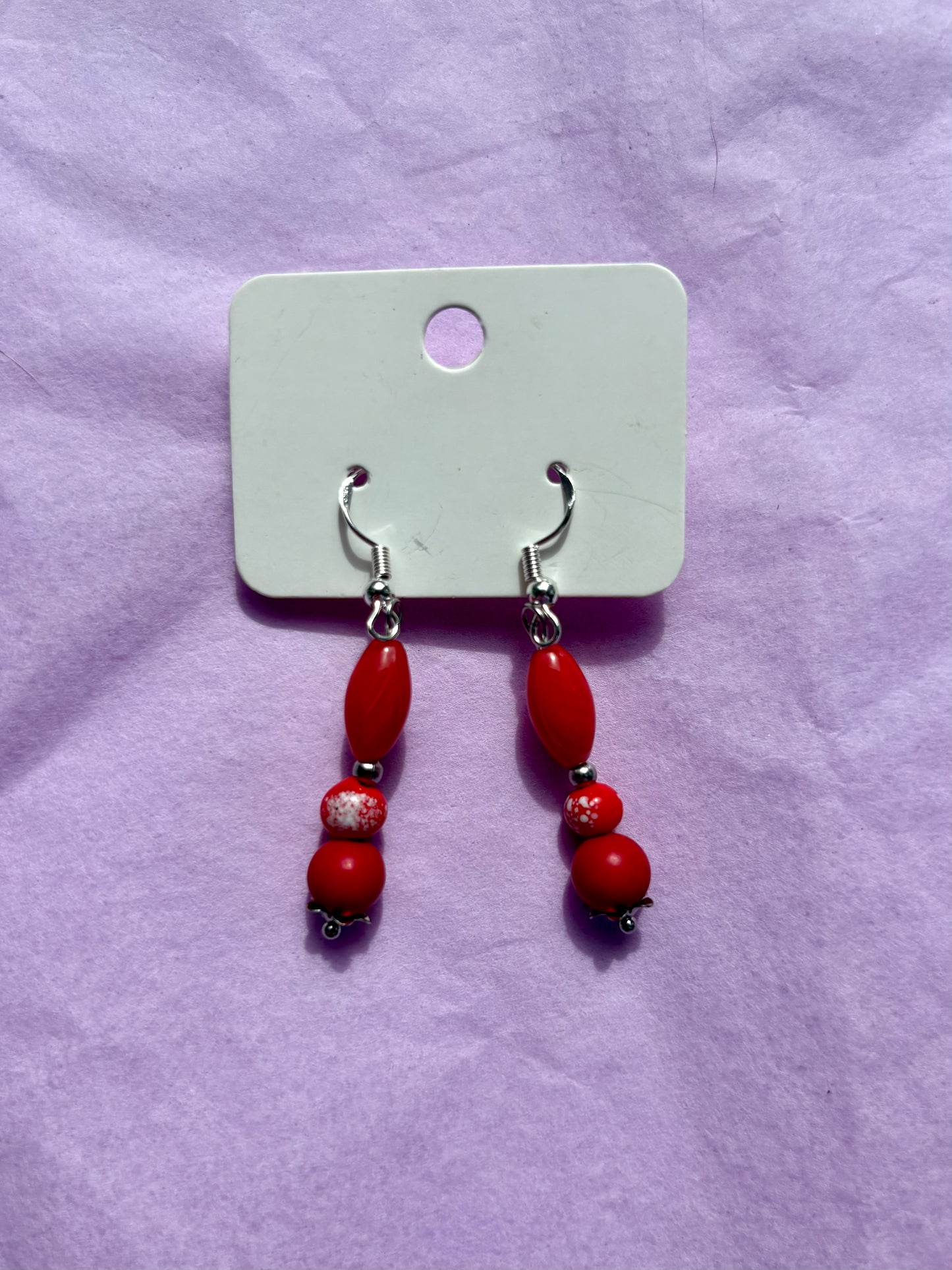 Sterling silver beaded earrings | Red