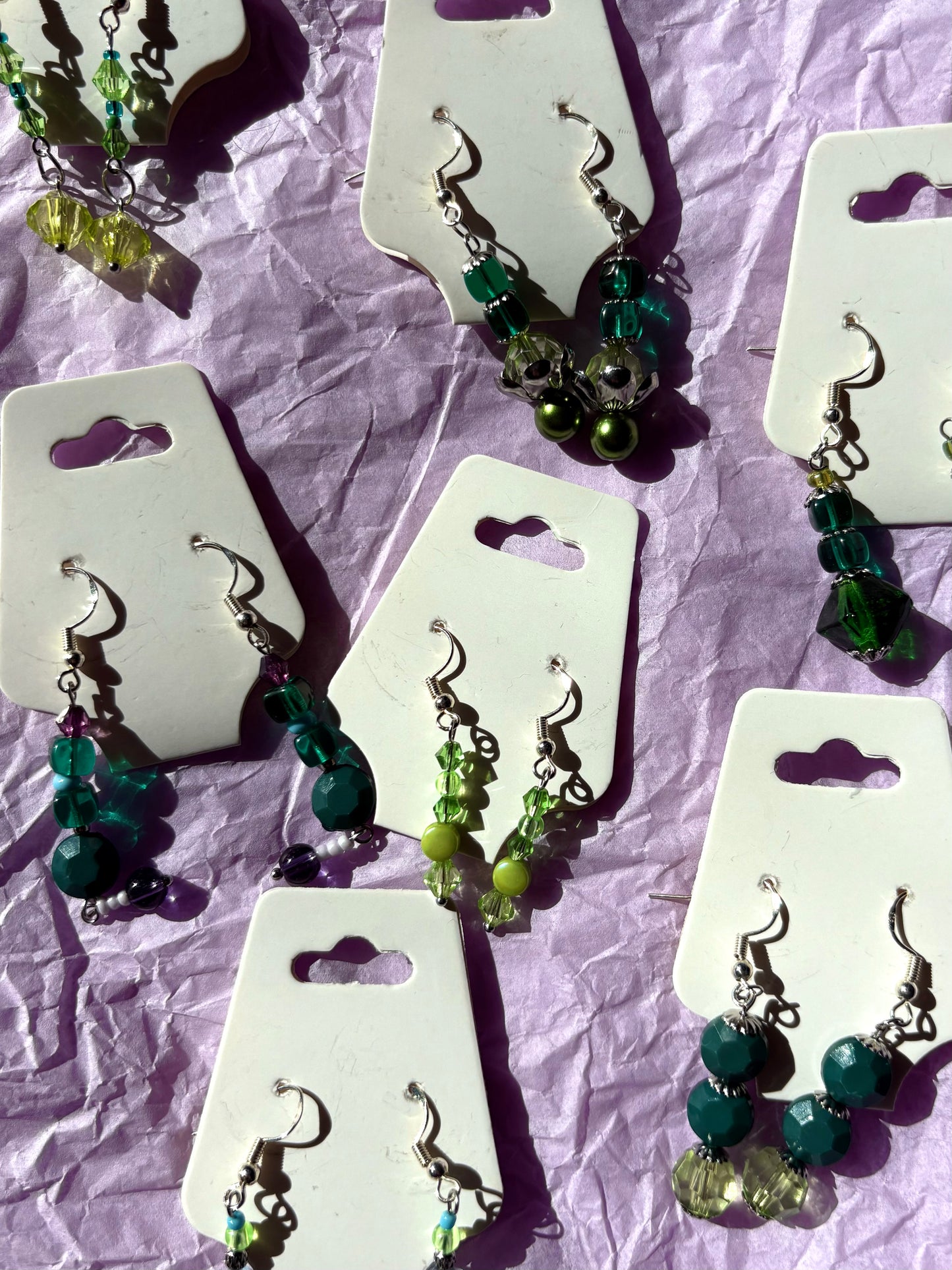 Sterling silver beaded earrings | Green